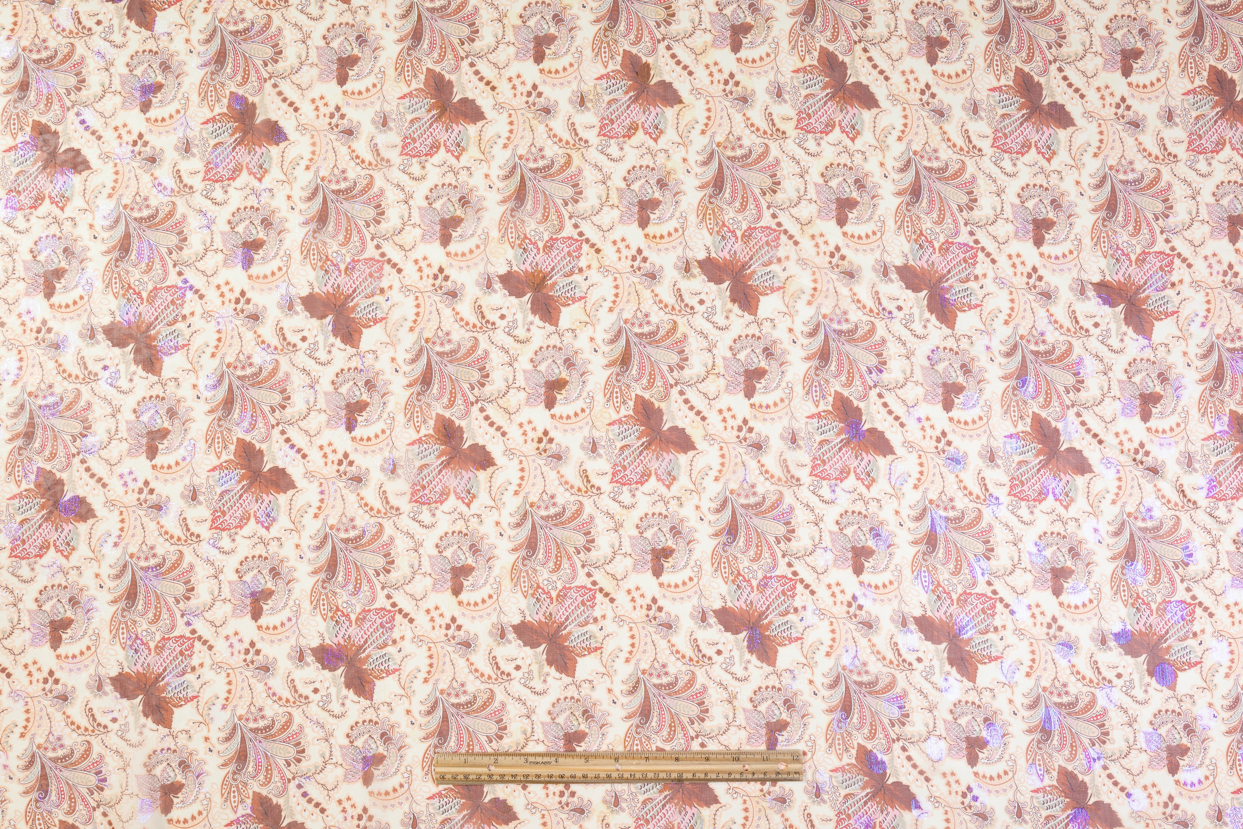 Paisley Floral Metallic Italian Silk Chiffon Fil Coupé - Brown / Purple