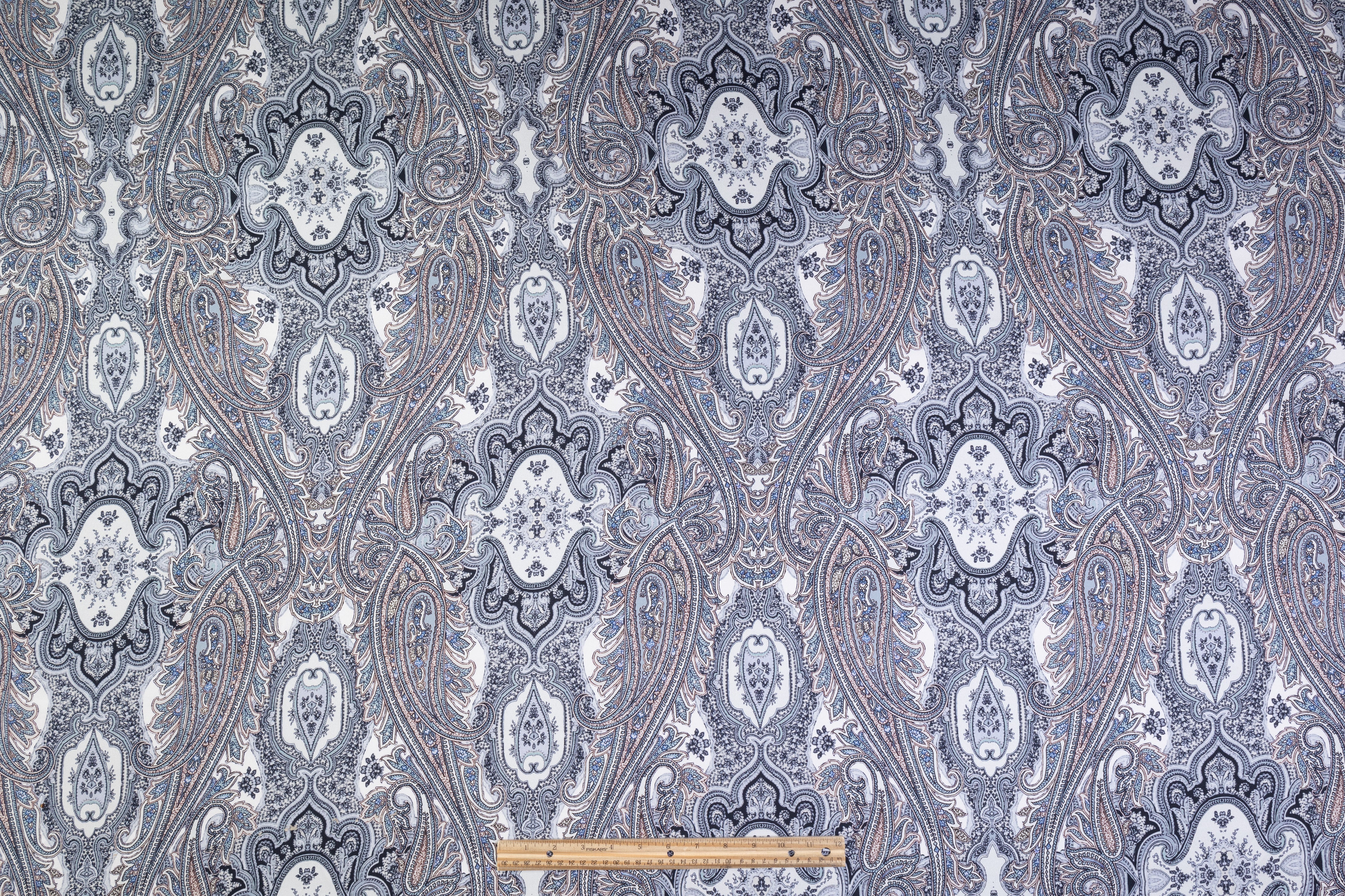 Paisley Italian Silk Twill - Blue Gray