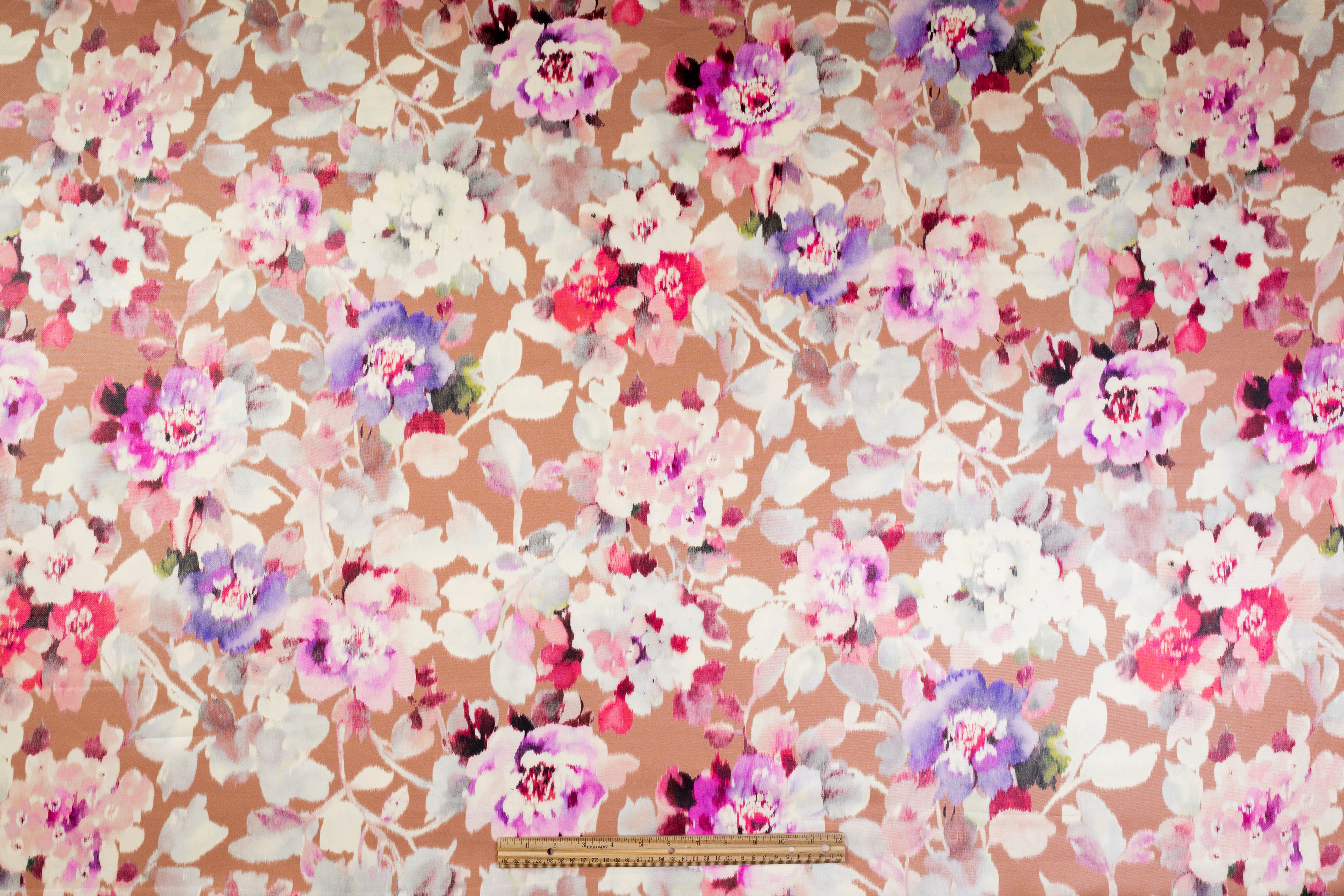 Luigi Verga - Floral Italian Silk Wool Blend Satin - Blush / Violet