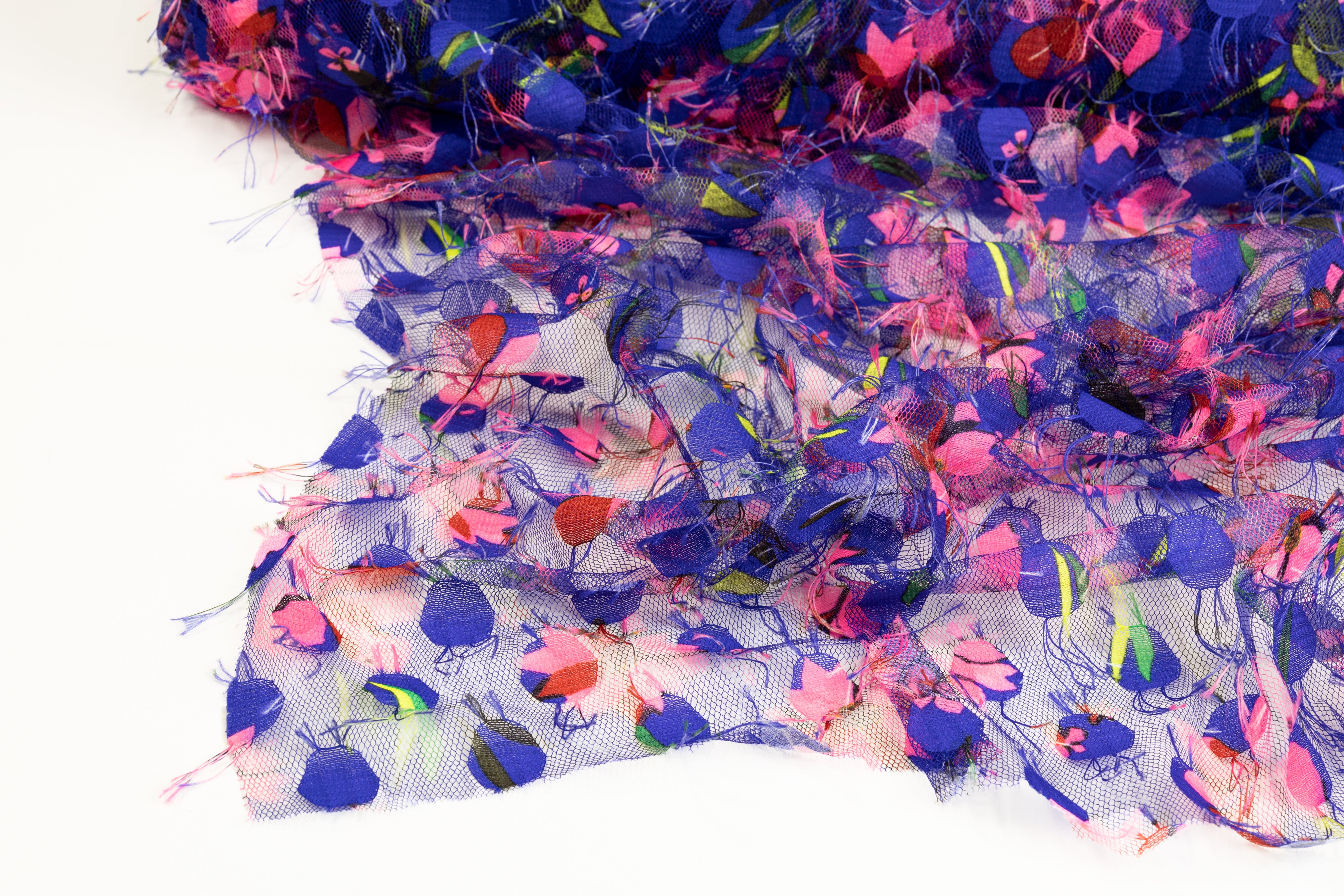 Printed Embroidered Mesh - Blue / Pink / Green