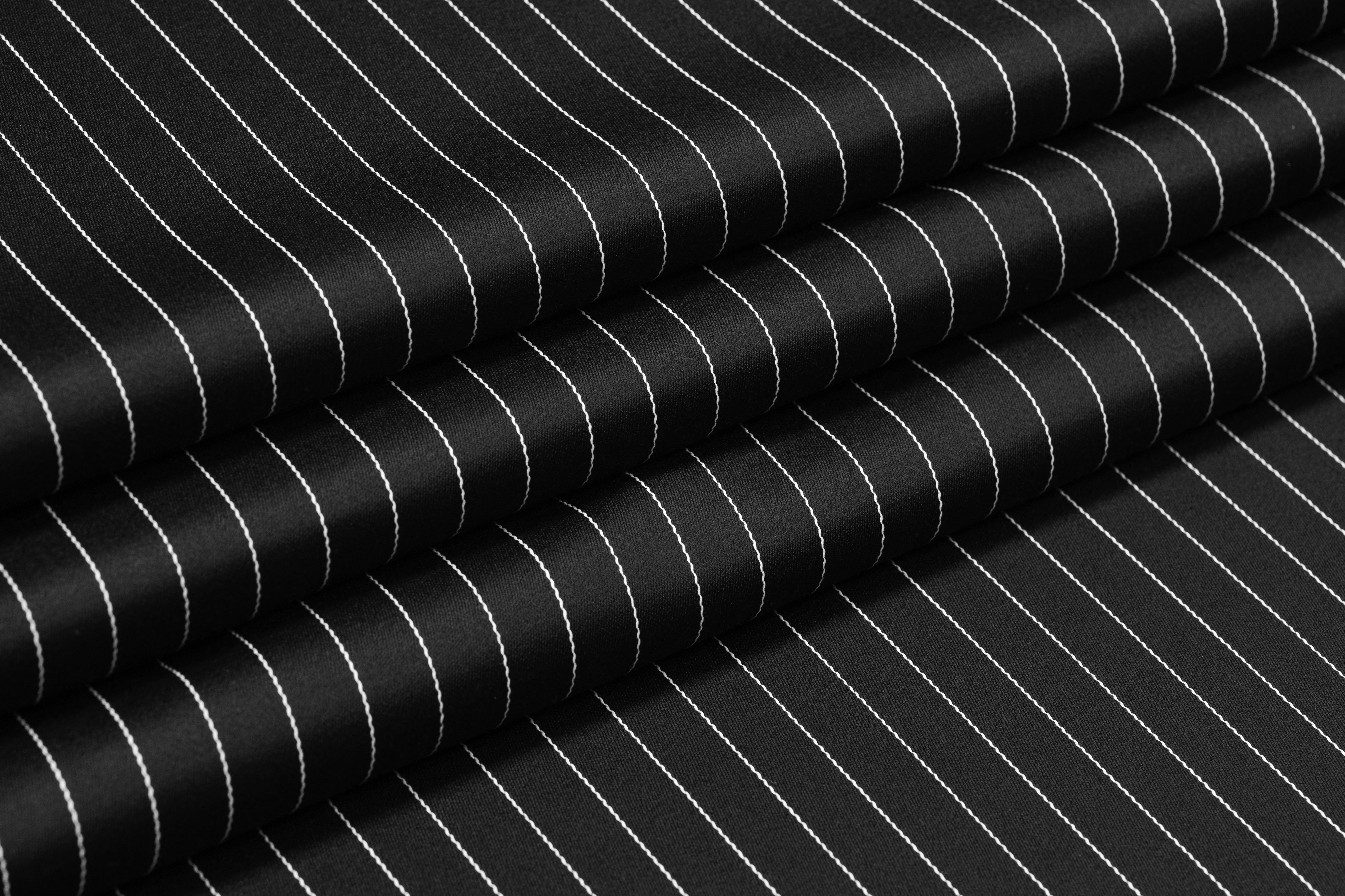 Pin Striped Italian Satin Faille Wool Suiting - Black / White