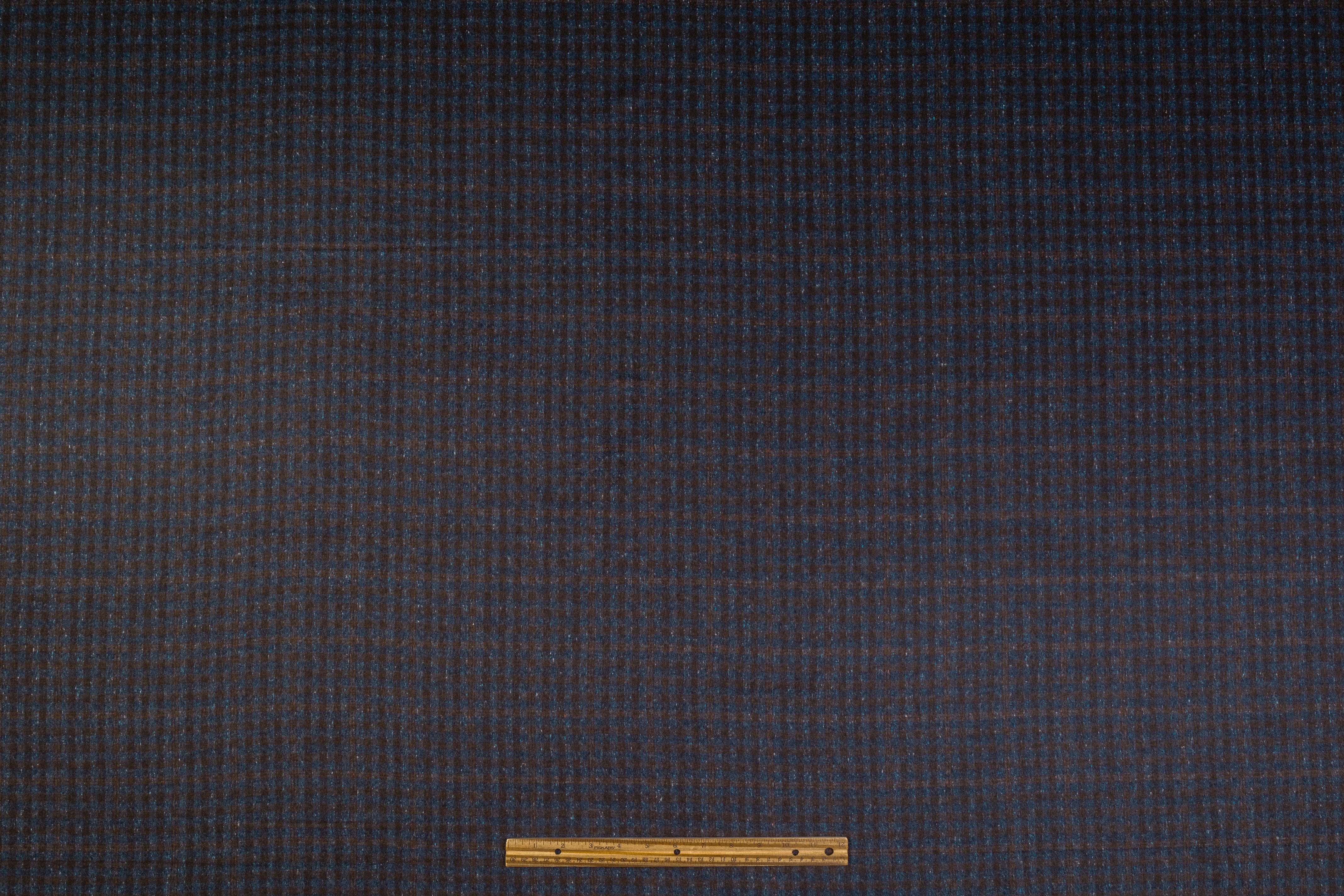 Checked Italian Wool Cashmere Silk - Navy / Brown