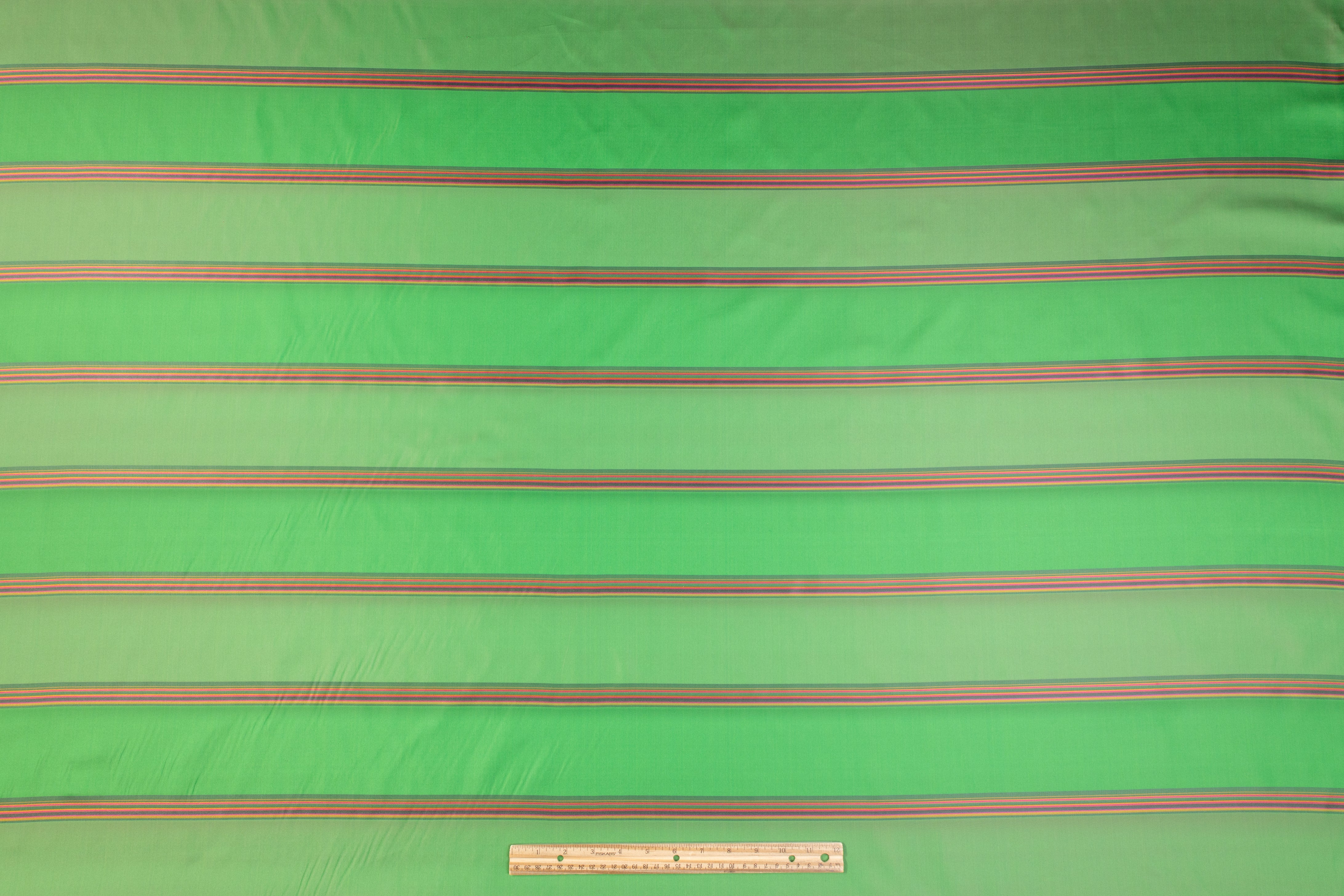 Iridescent Striped Italian Silk Taffeta - Green / Magenta / Gold