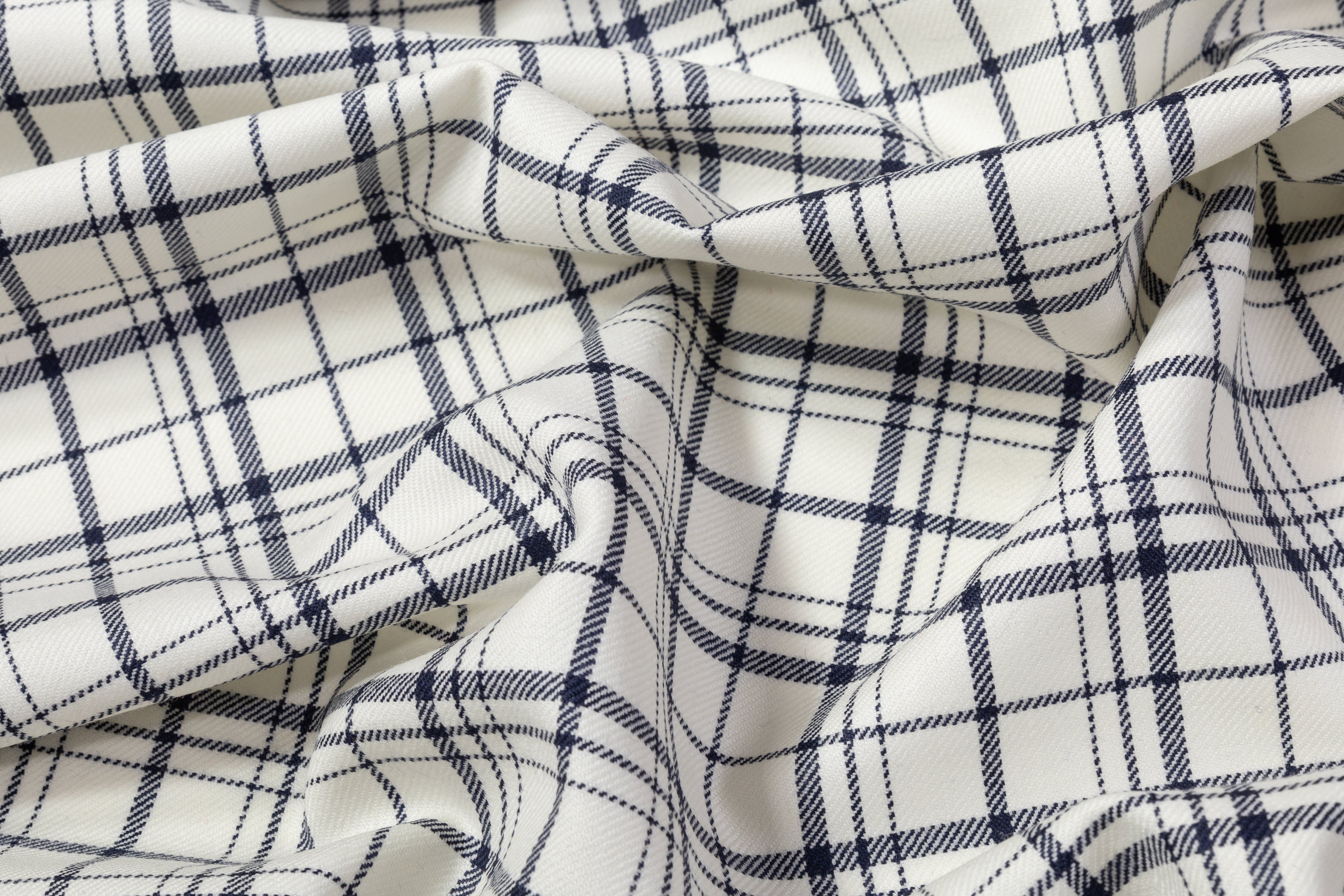 Tartan Italian Wool Suiting - Navy / White