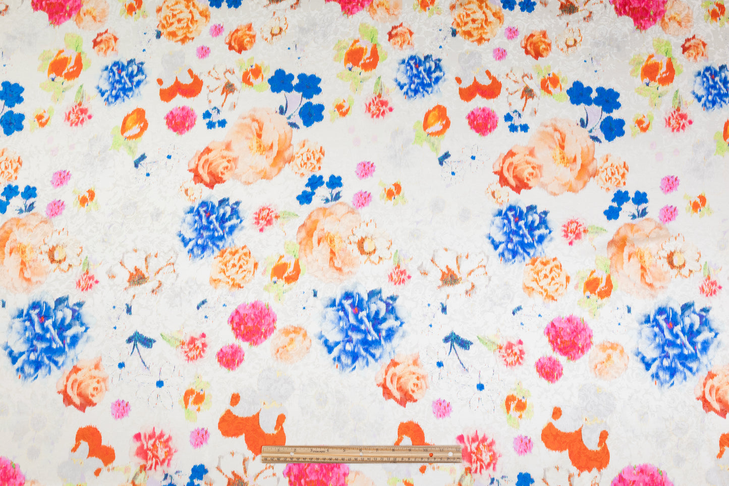 Abstract Printed Italian Silk Jacquard - Off White / Multicolor