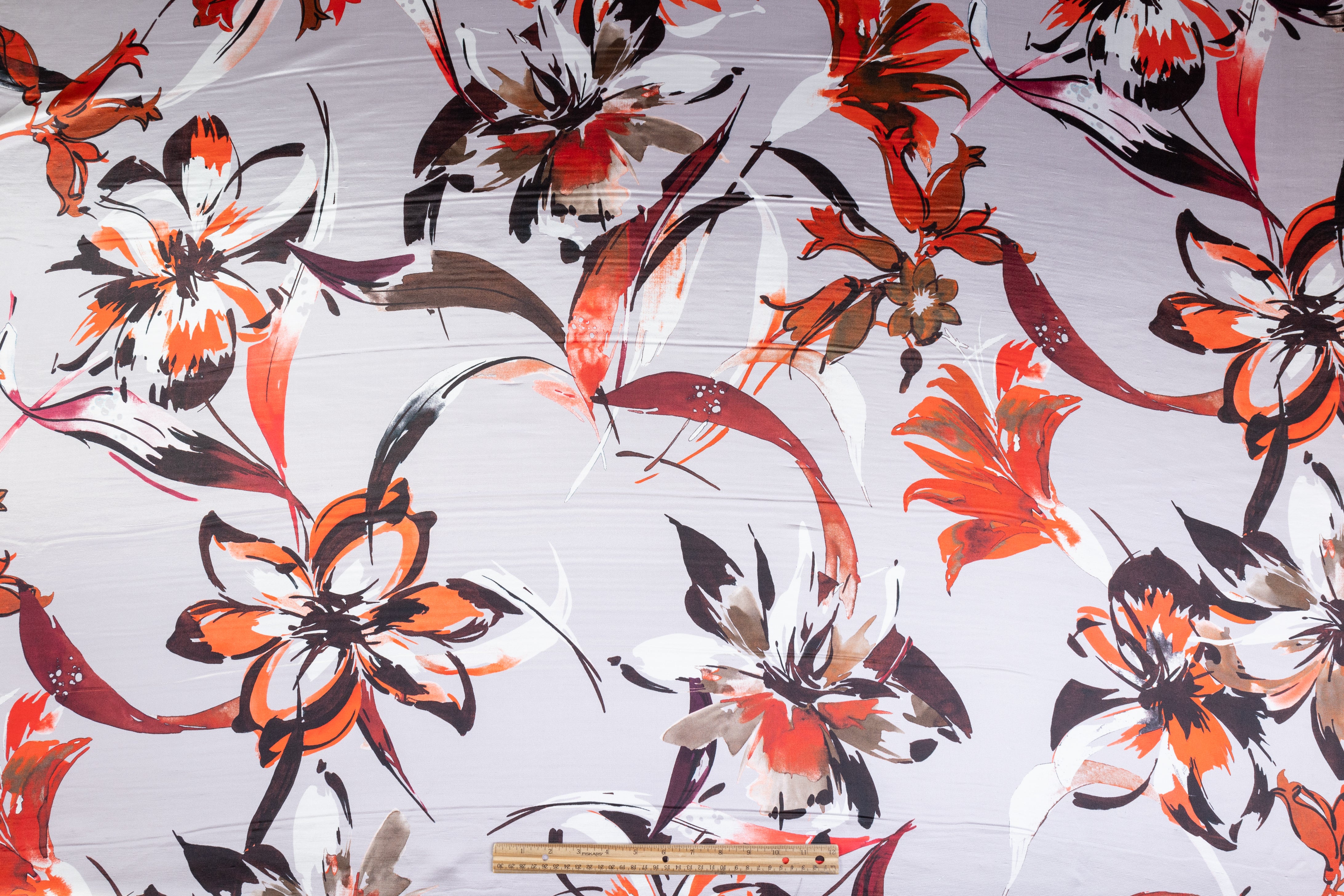 Luigi Verga - Floral Italian Silk Satin Dupioni - Gray / Brown / Orange / Burgundy