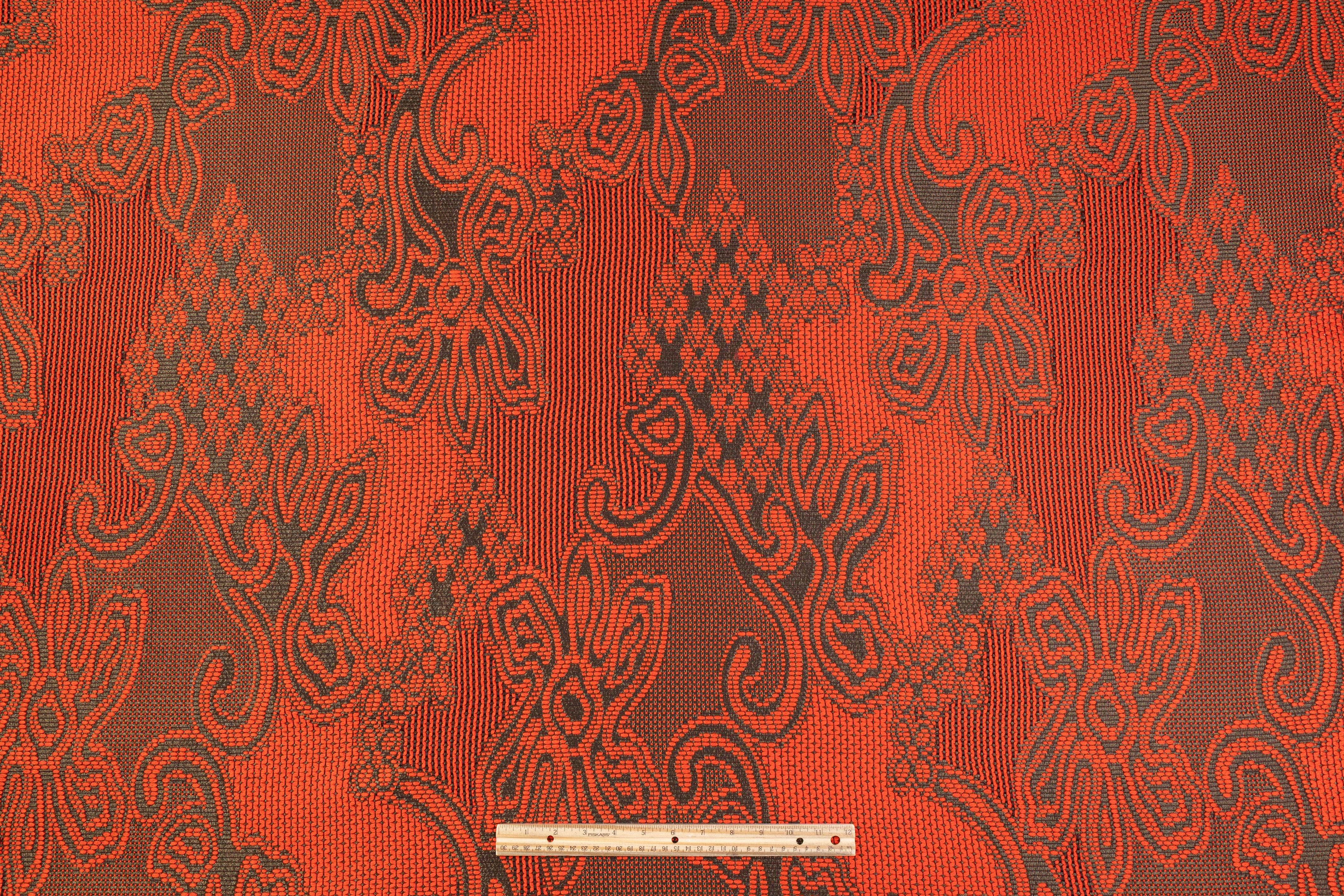 Metallic Italian Wool Blend Brocade - Orange / Antique Gold
