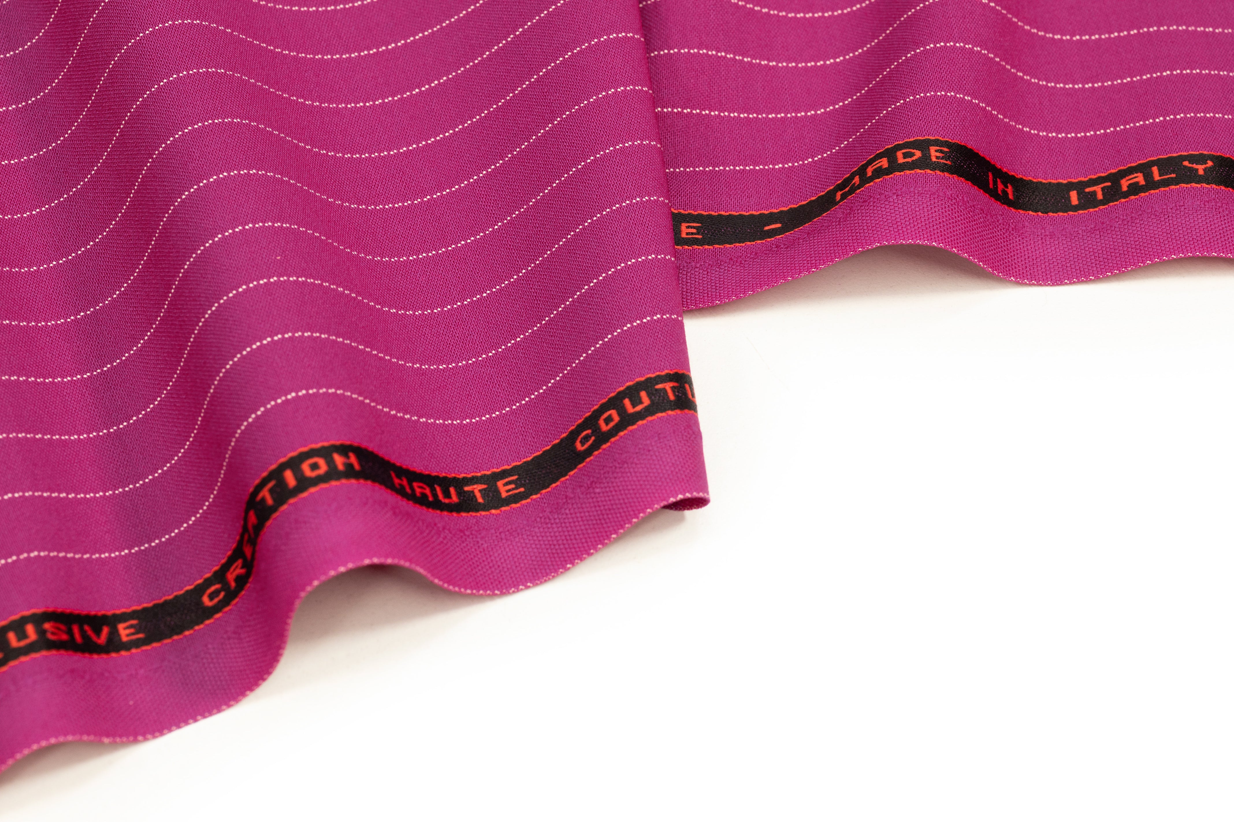 Pin Striped Italian Satin Faille Wool Suiting - Fuchsia / White
