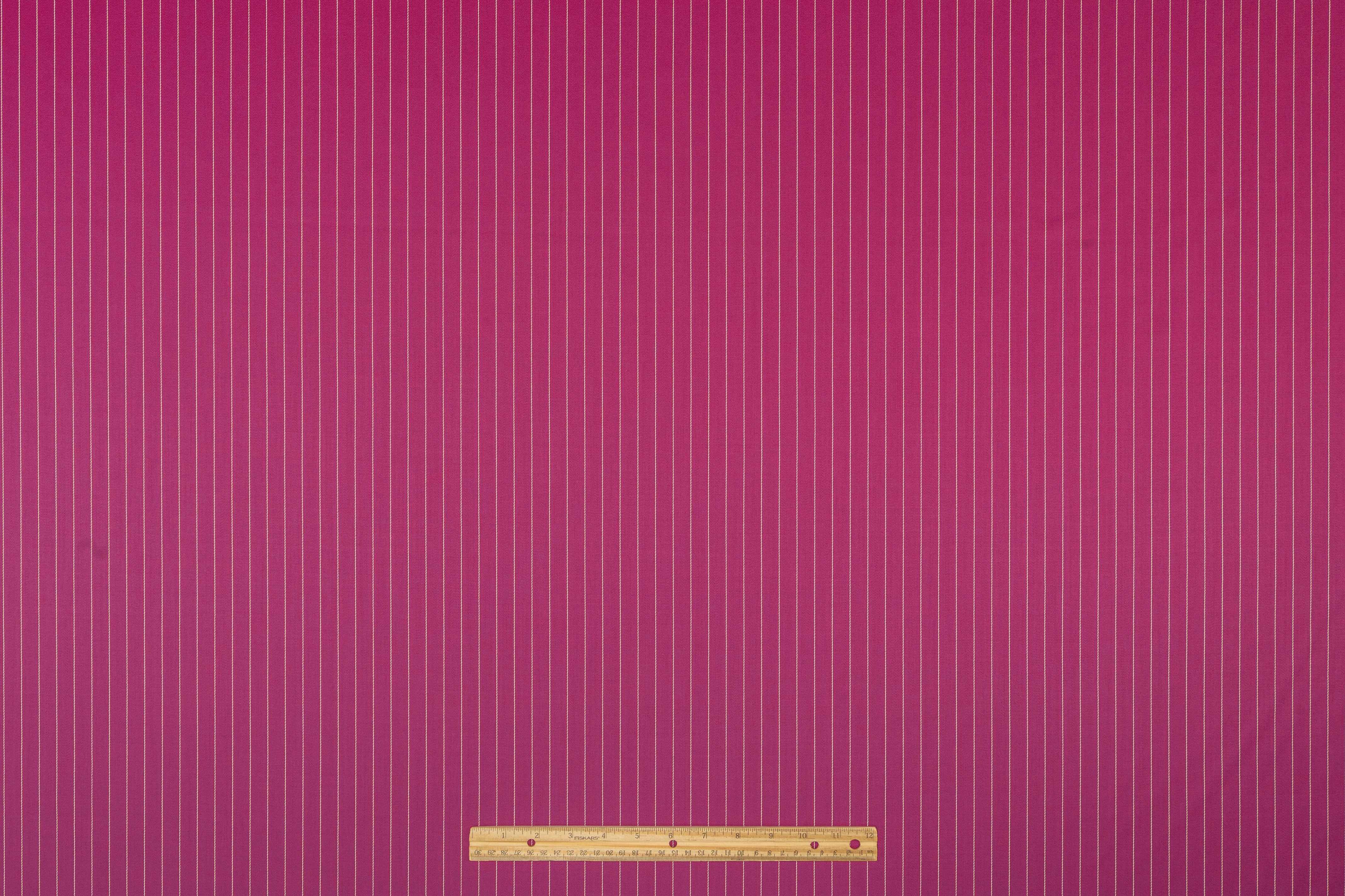 Pin Striped Italian Satin Faille Wool Suiting - Fuchsia / White