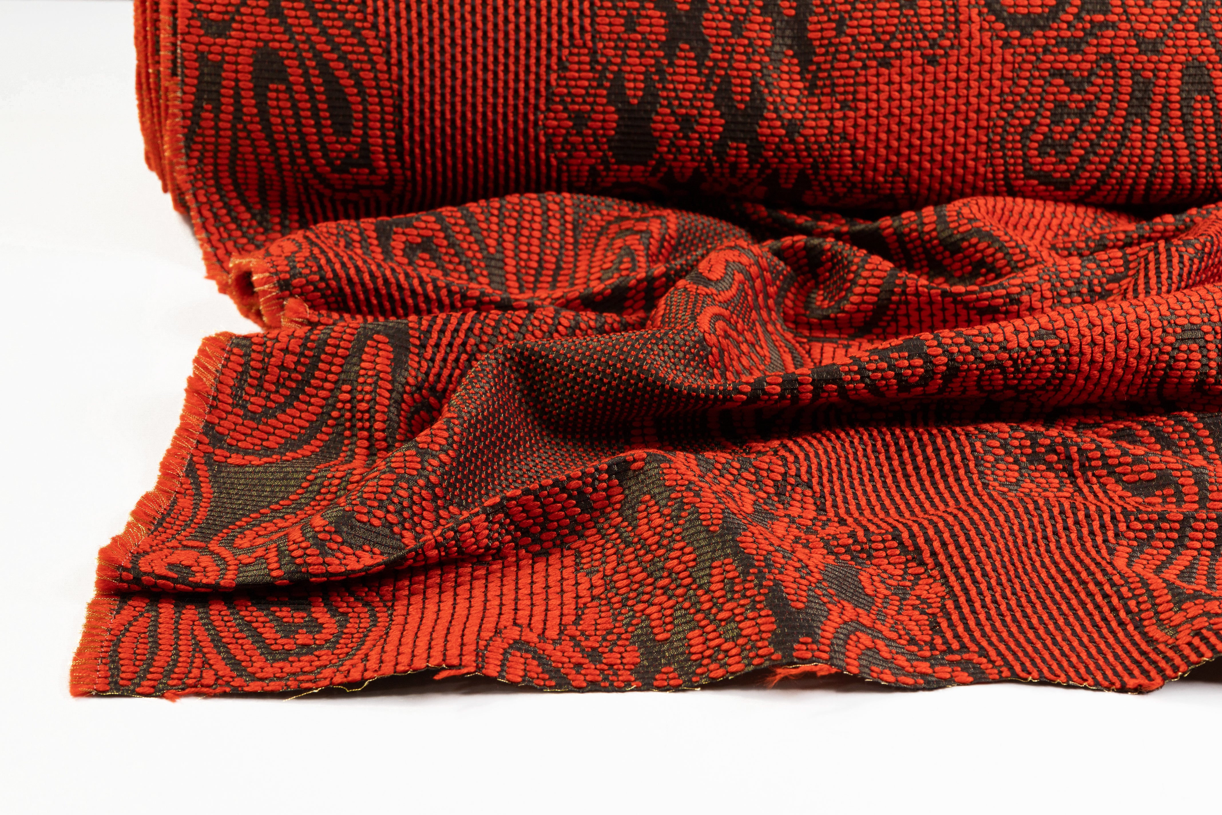 Metallic Italian Wool Blend Brocade - Orange / Antique Gold