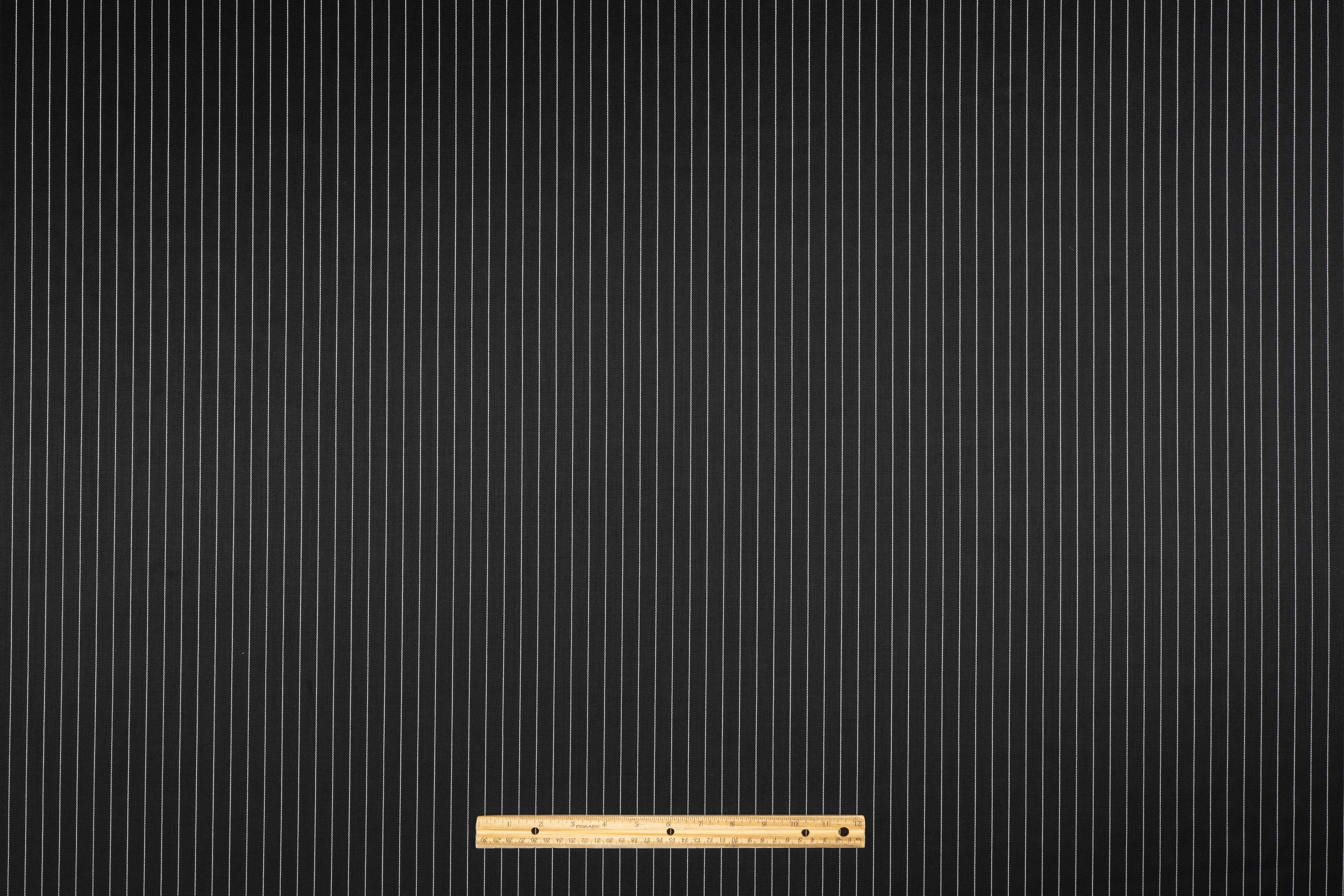 Pin Striped Italian Satin Faille Wool Suiting - Black / White