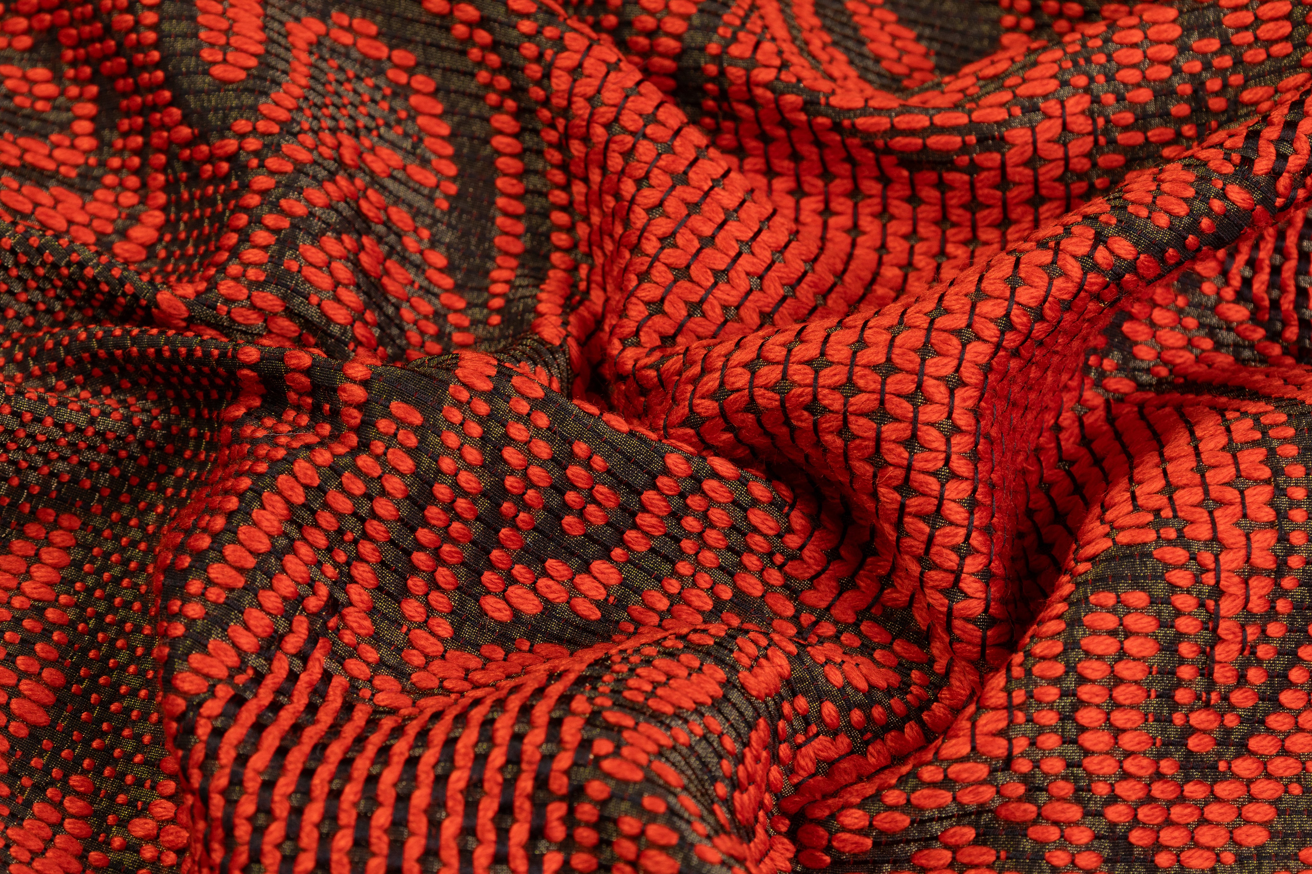 Metallic Italian Wool Blend Brocade - Orange / Antique Gold