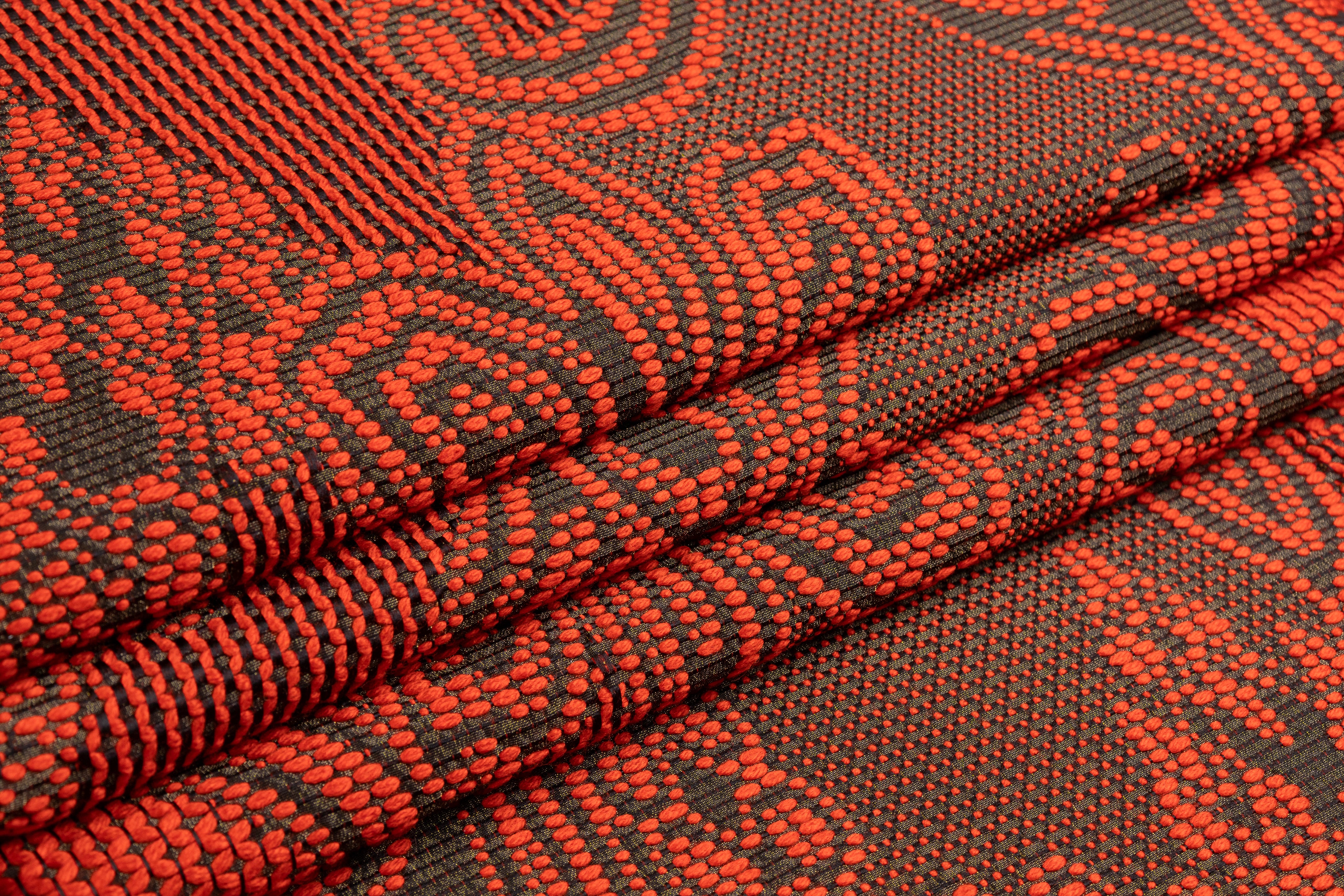 Metallic Italian Wool Blend Brocade - Orange / Antique Gold