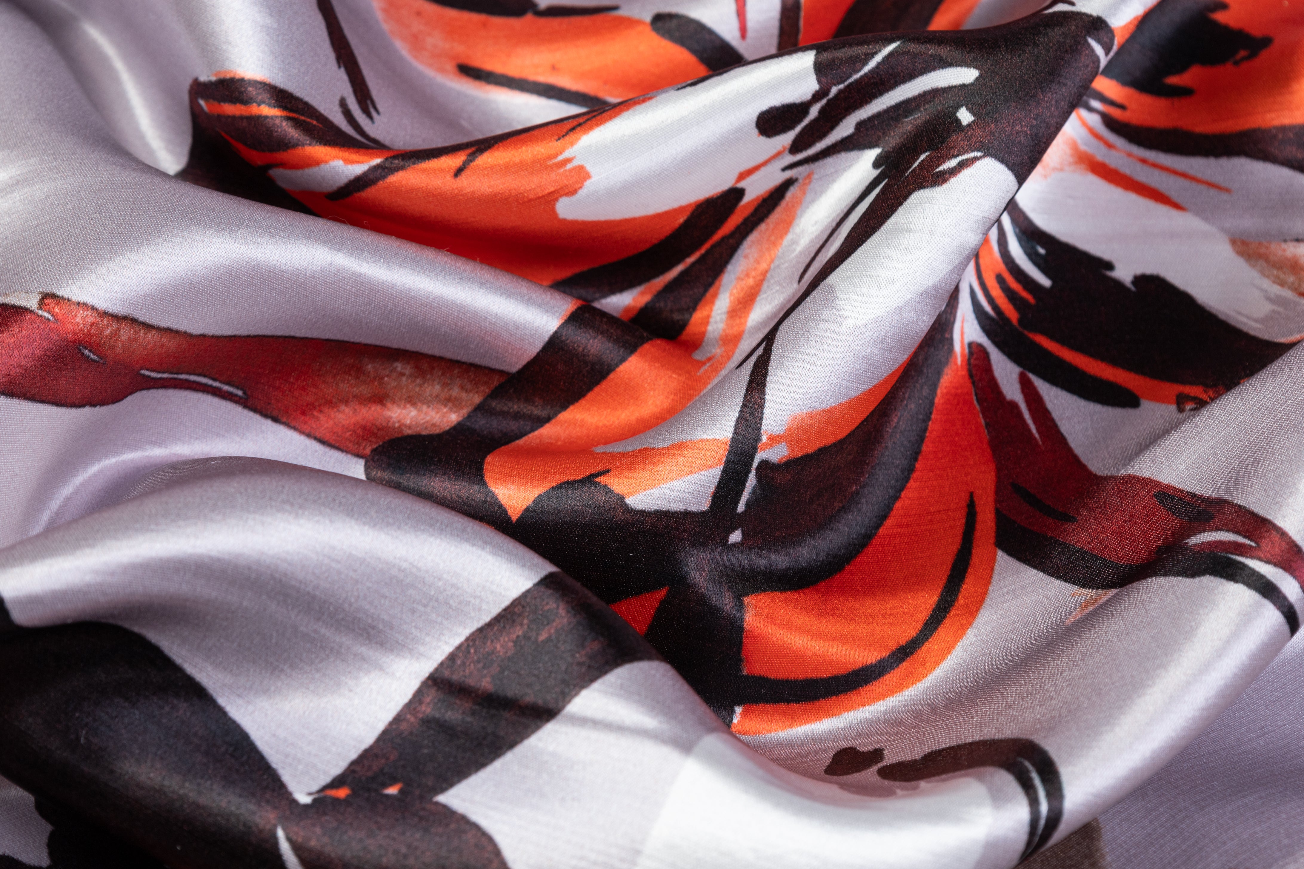 Luigi Verga - Floral Italian Silk Satin Dupioni - Gray / Brown / Orange / Burgundy