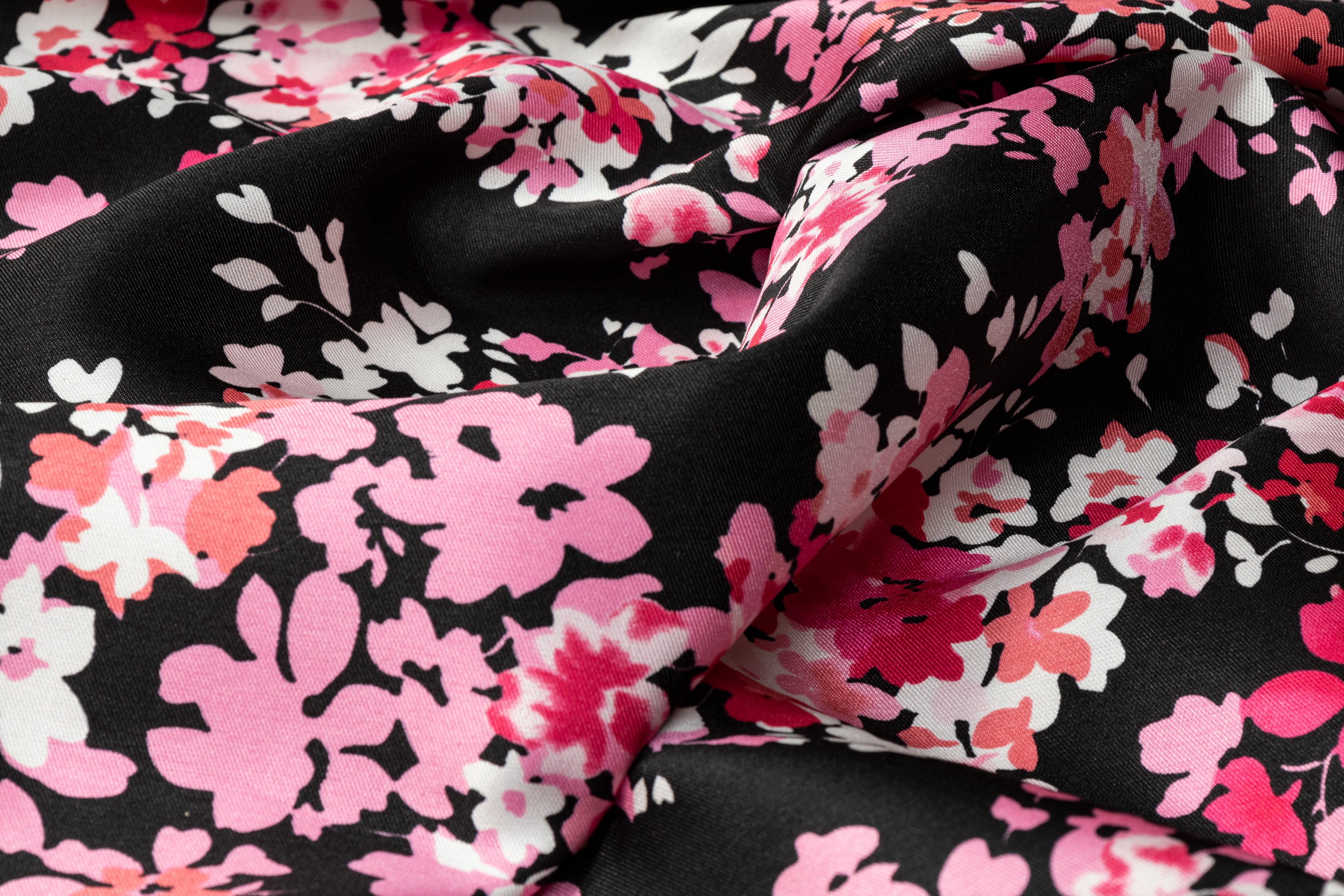 Floral Printed Mikado - Black / Pink / White