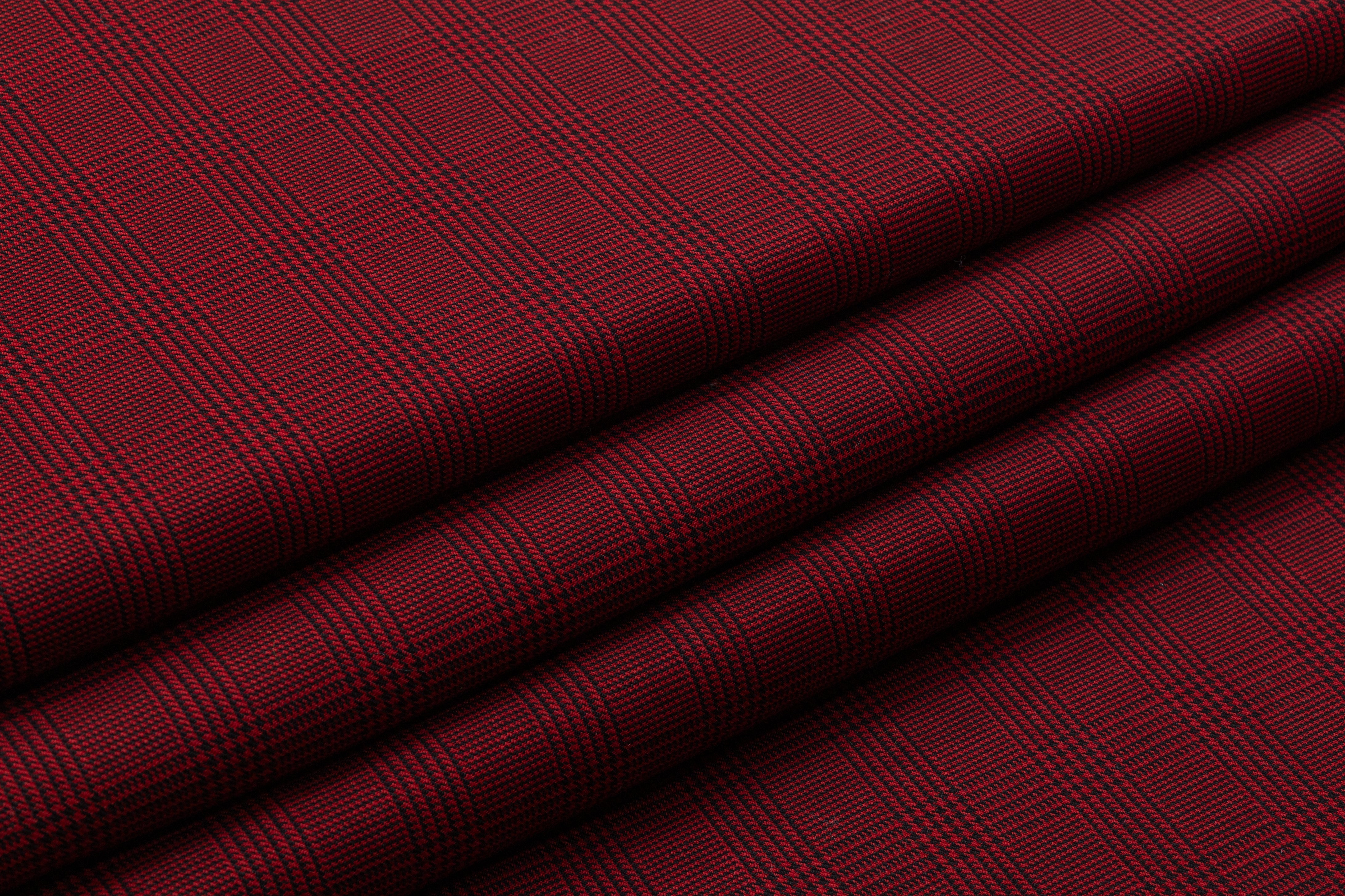 Glen Check Italian Wool Suiting - Black / Red