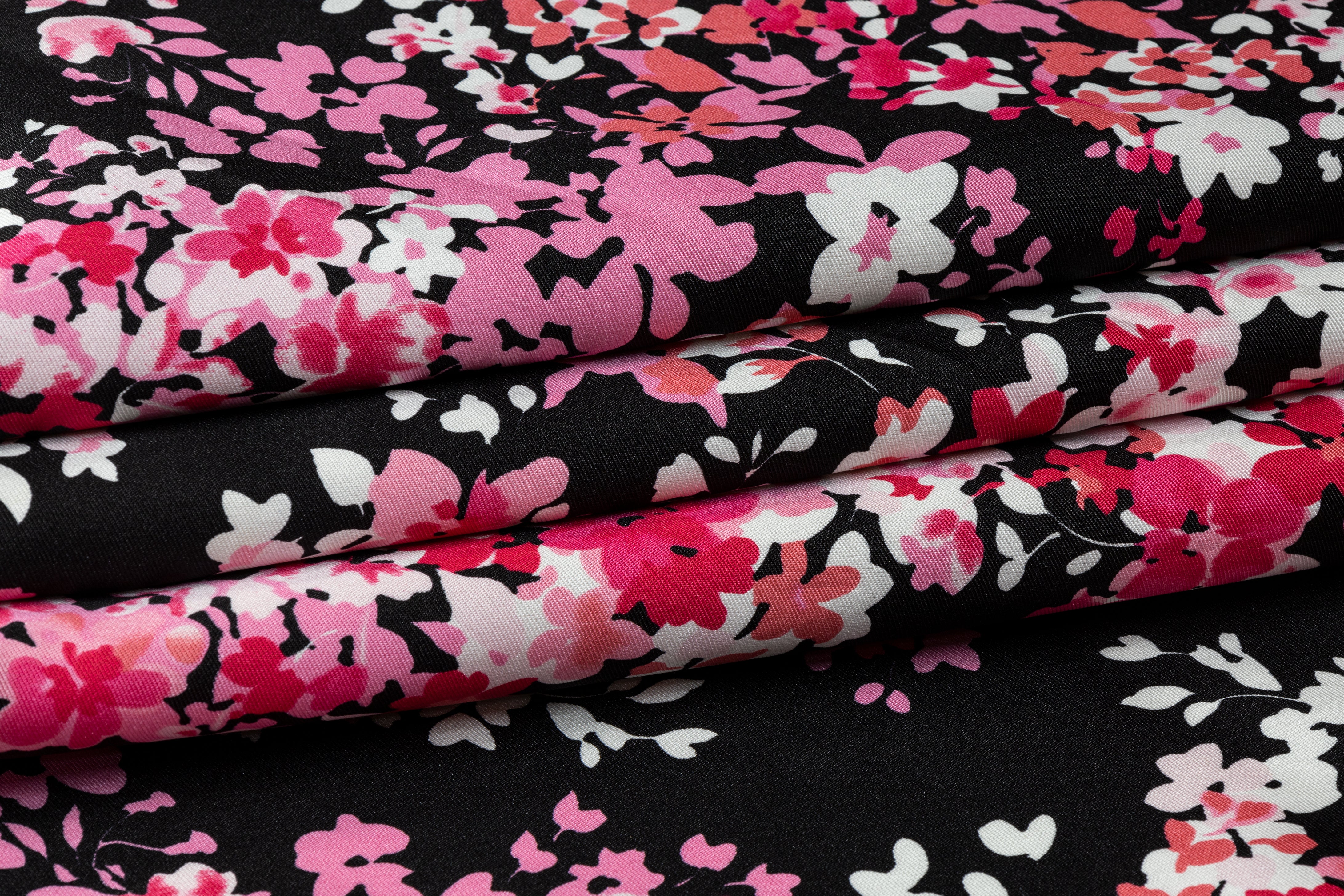 Floral Printed Mikado - Black / Pink / White