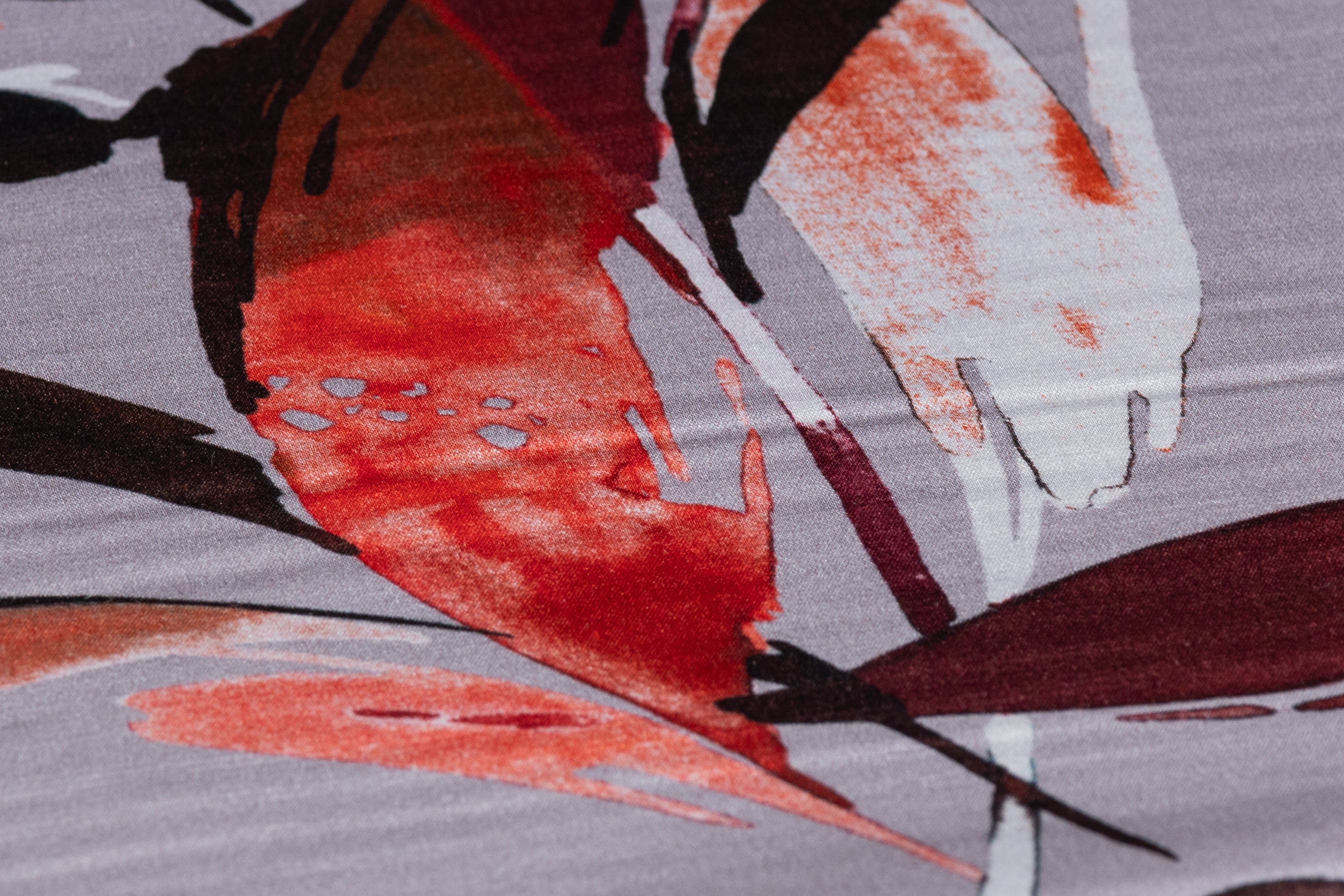 Luigi Verga - Floral Italian Silk Satin Dupioni - Gray / Brown / Orange / Burgundy