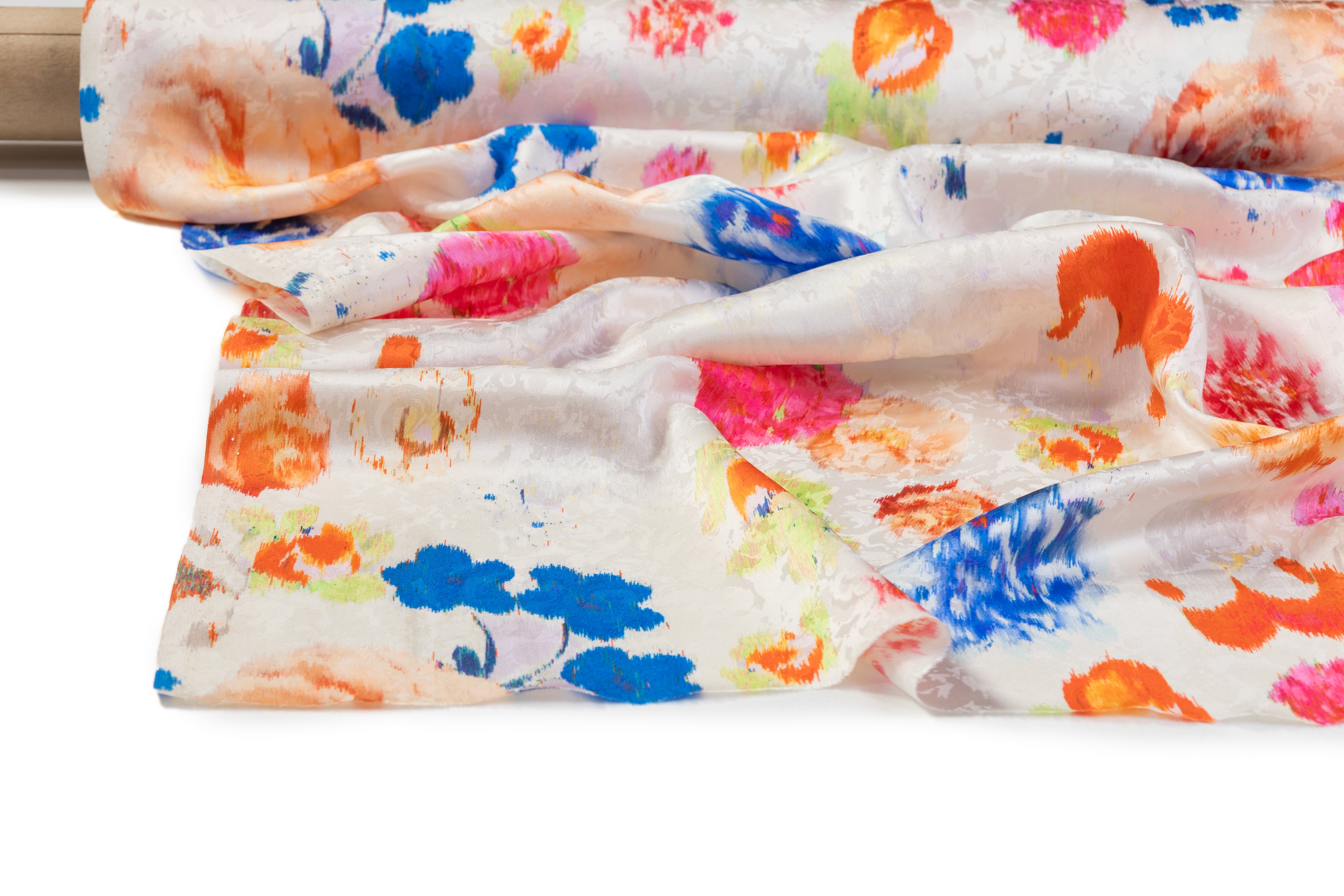 Abstract Printed Italian Silk Jacquard - Off White / Multicolor