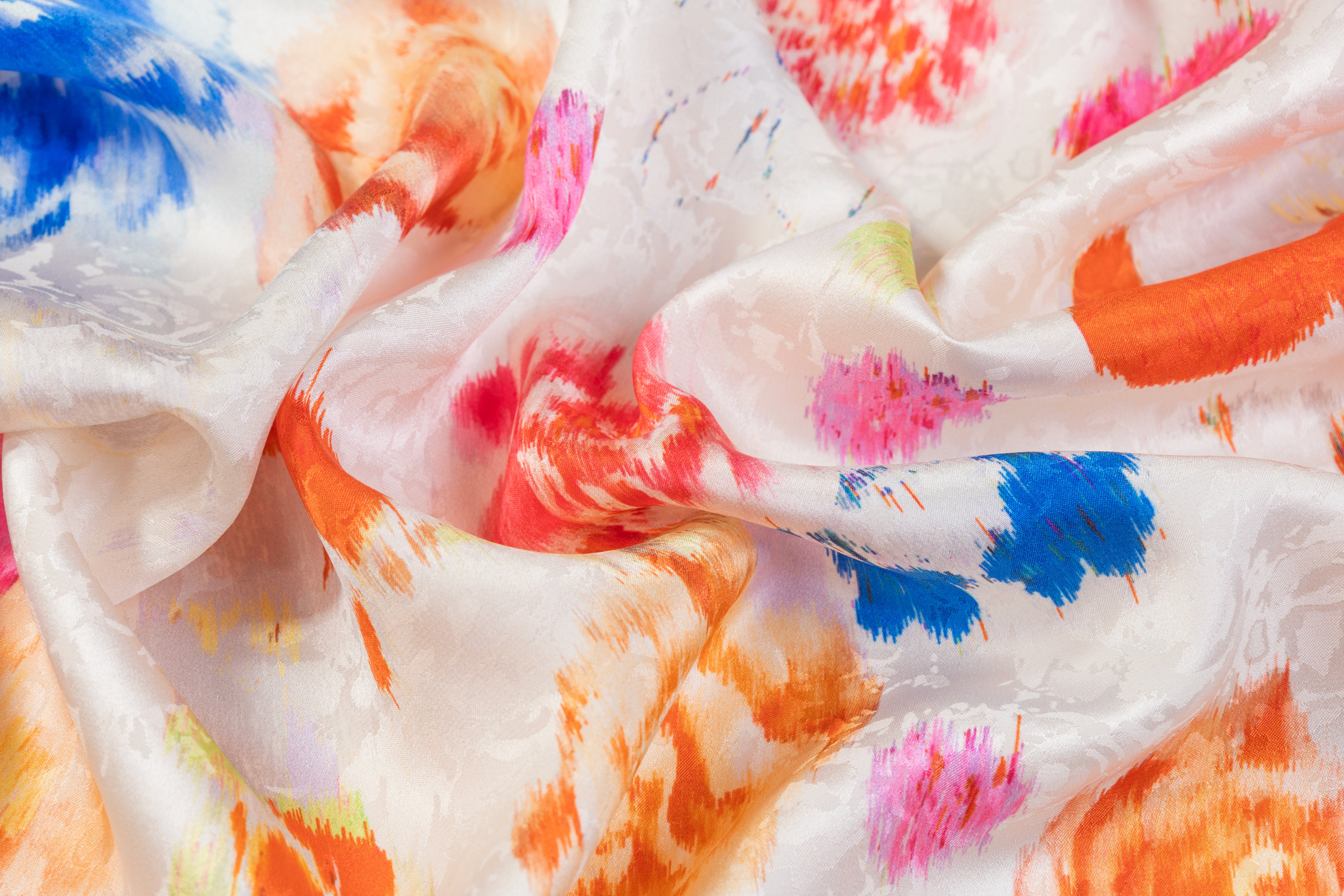 Abstract Printed Italian Silk Jacquard - Off White / Multicolor