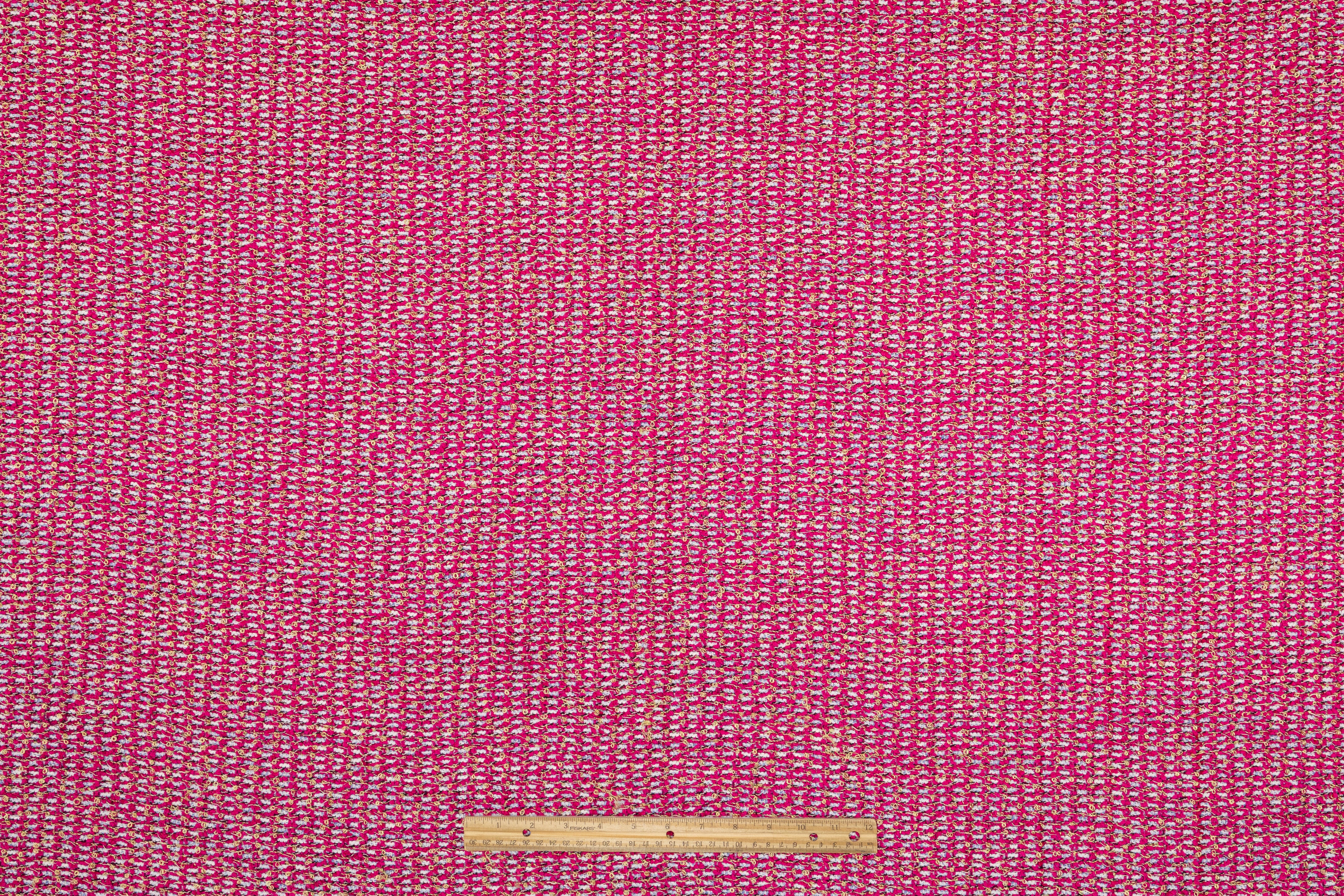 Italian Cotton Blend Tweed Boucle - Magenta / Blue / Gold
