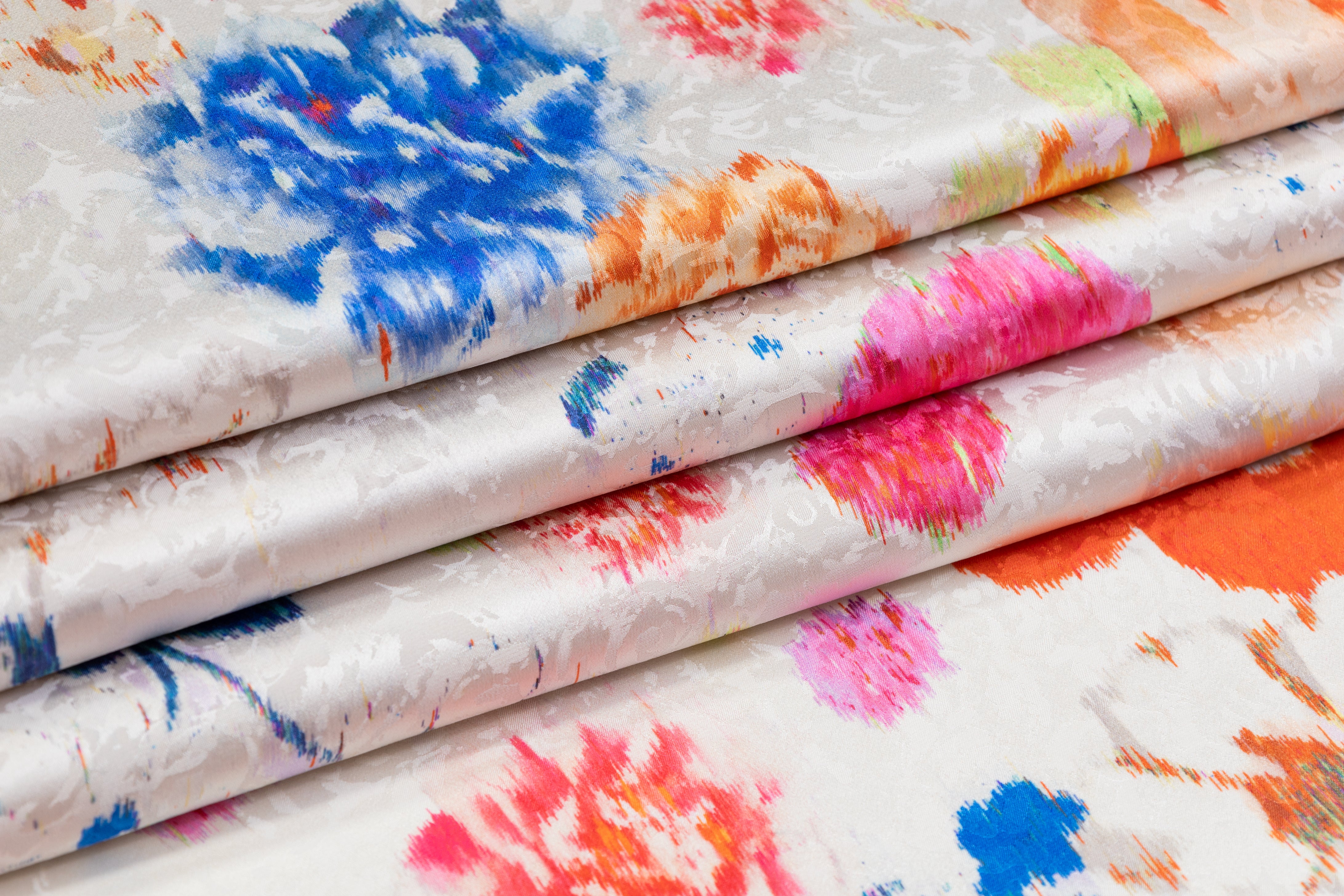 Abstract Printed Italian Silk Jacquard - Off White / Multicolor