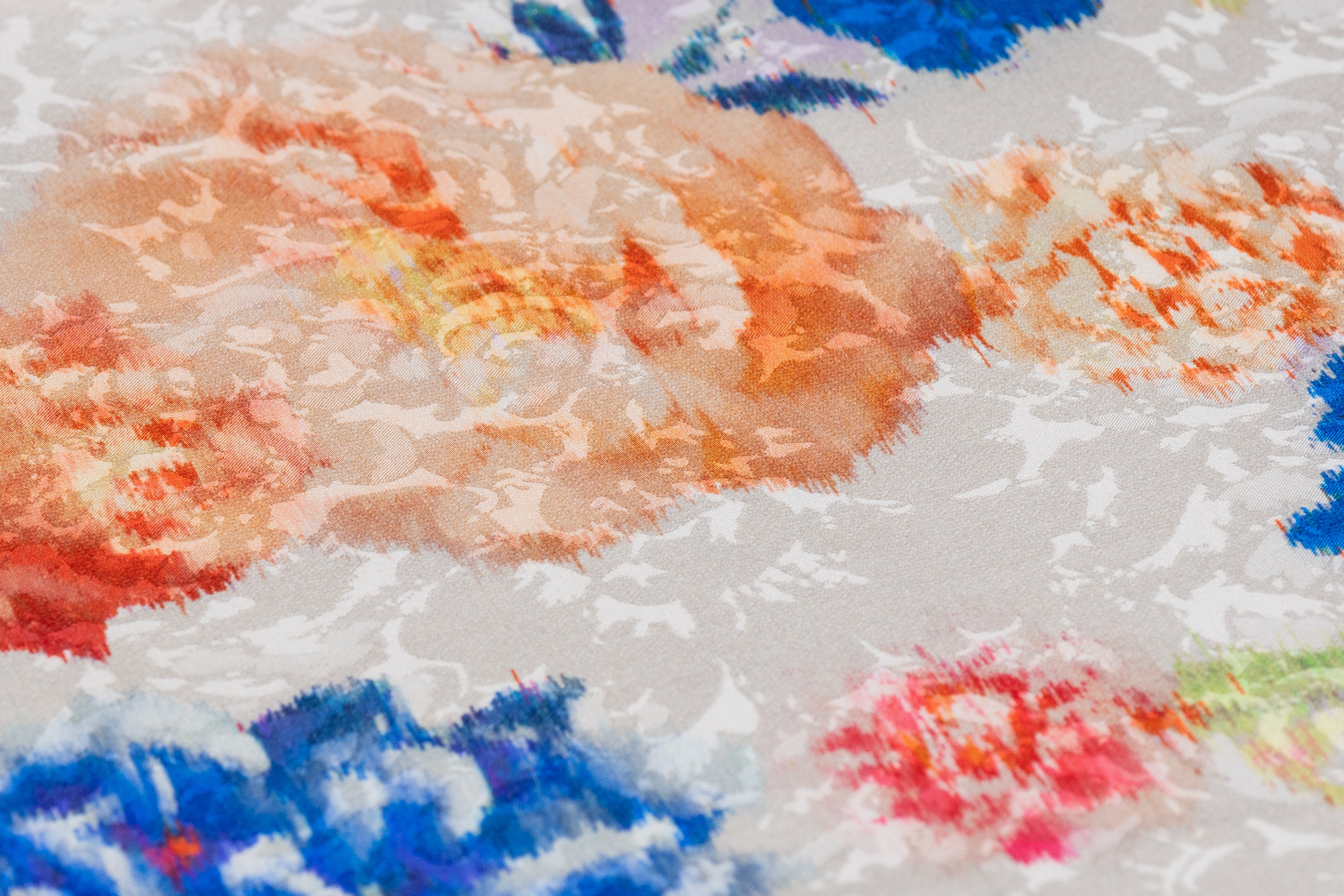 Abstract Printed Italian Silk Jacquard - Off White / Multicolor