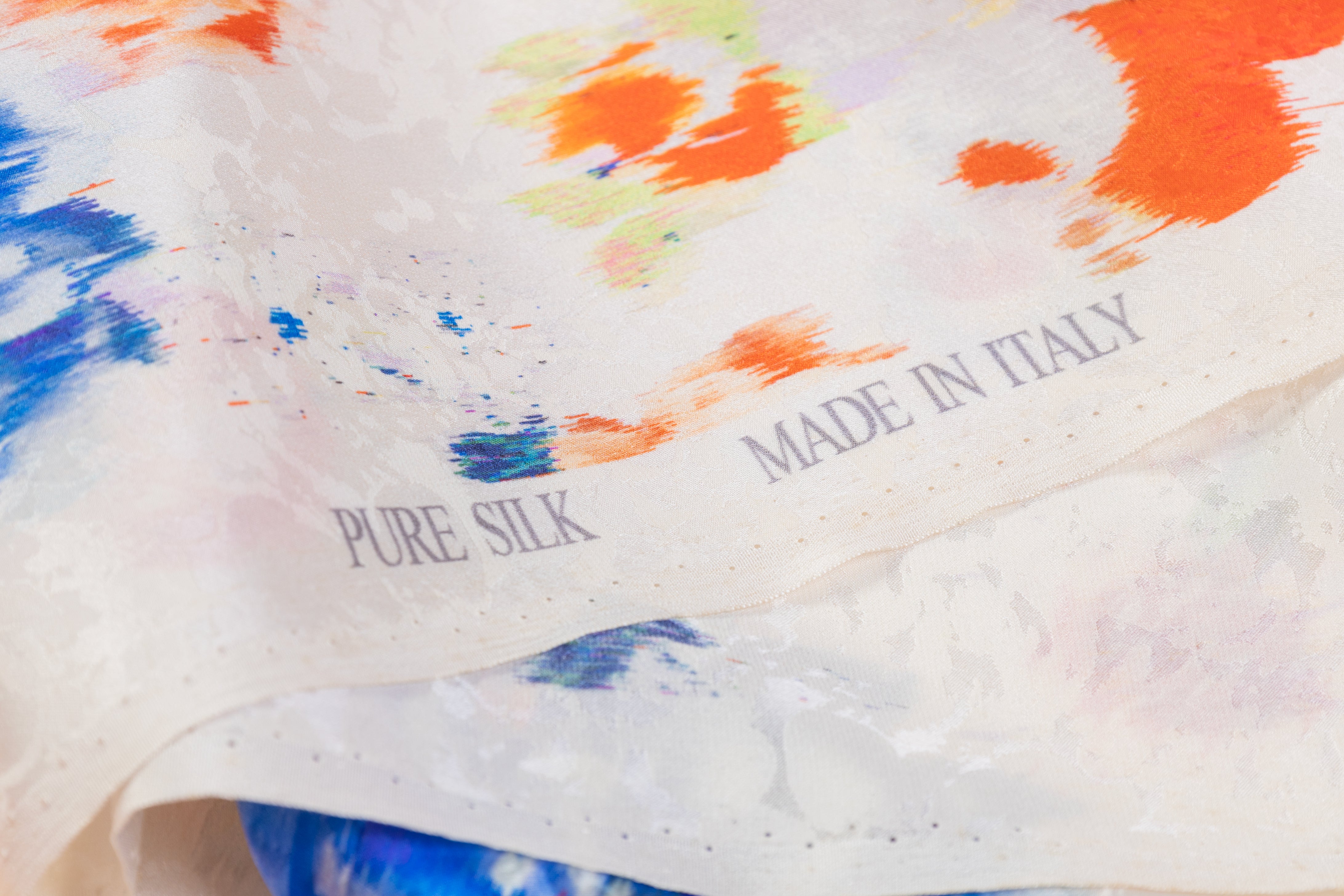 Abstract Printed Italian Silk Jacquard - Off White / Multicolor