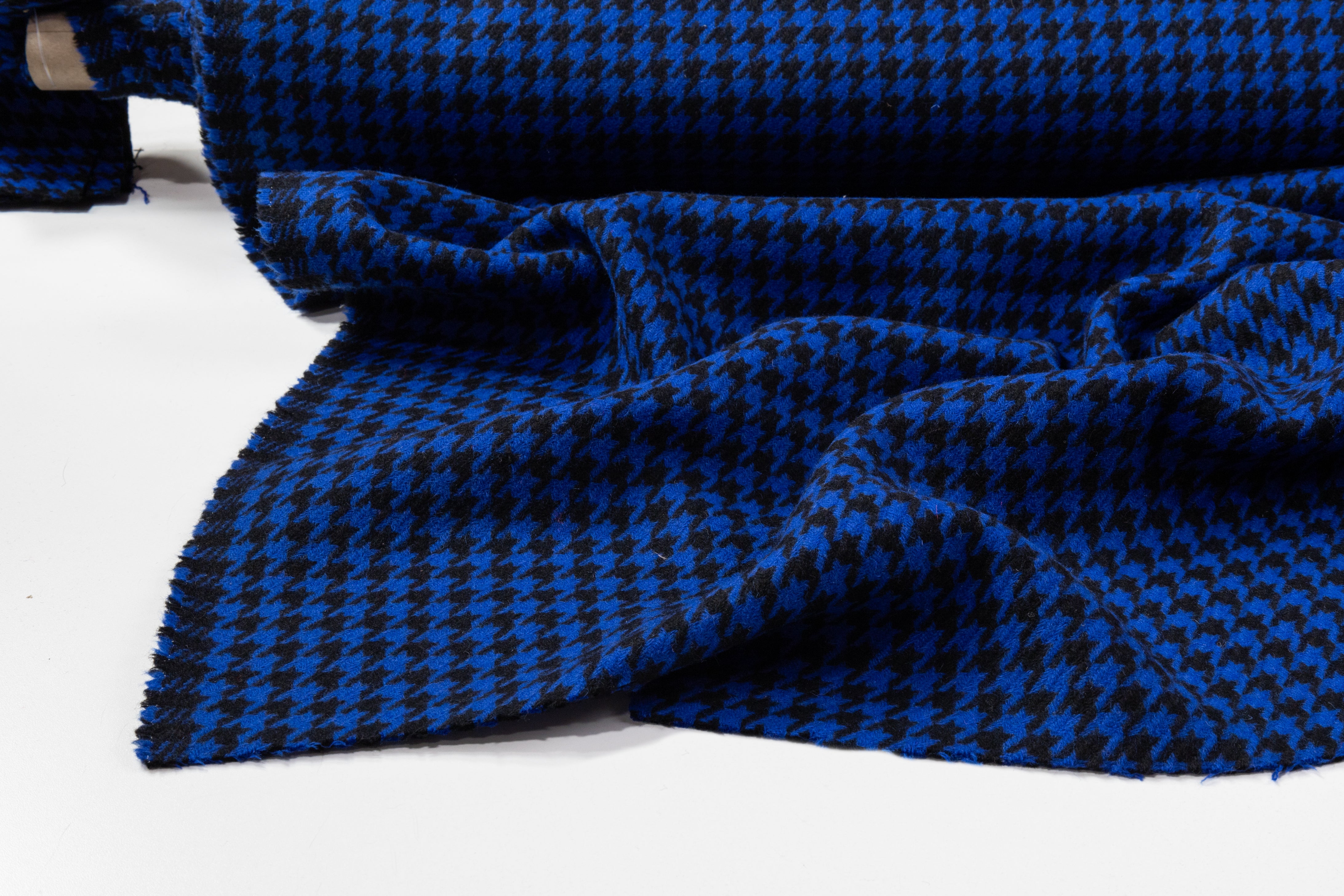 Houndstooth Italian Wool Coating - Blue / Black