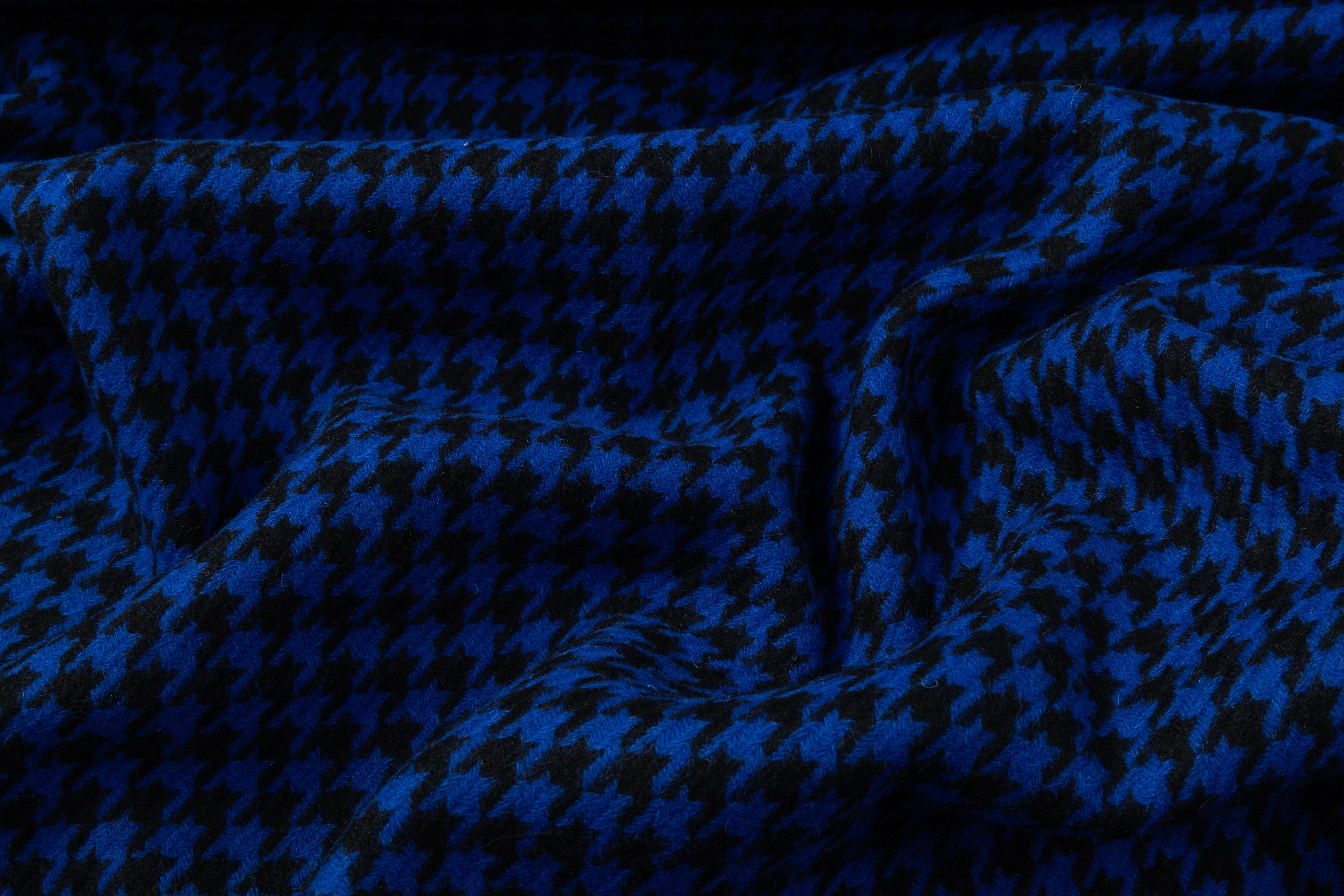 Houndstooth Italian Wool Coating - Blue / Black