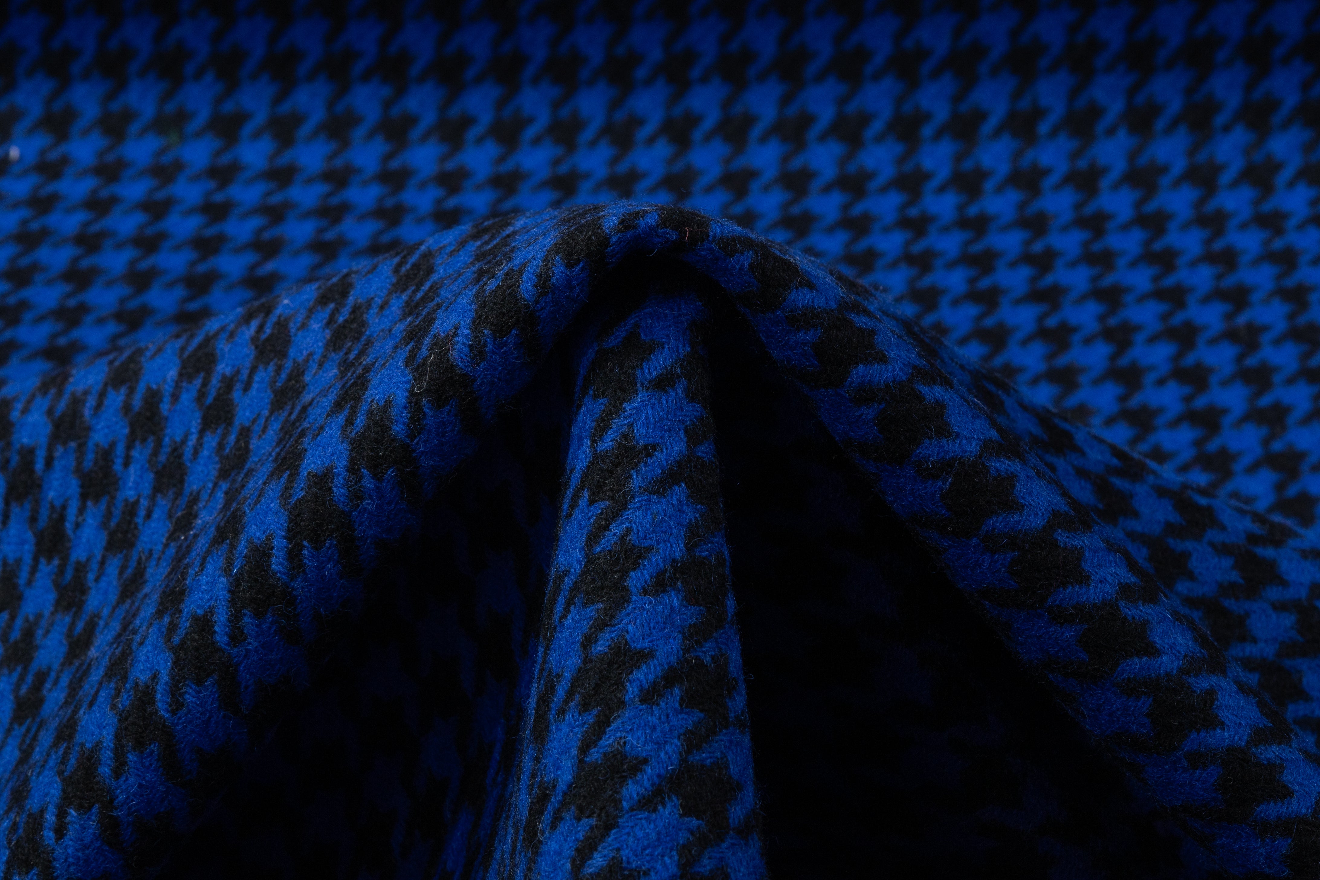 Houndstooth Italian Wool Coating - Blue / Black