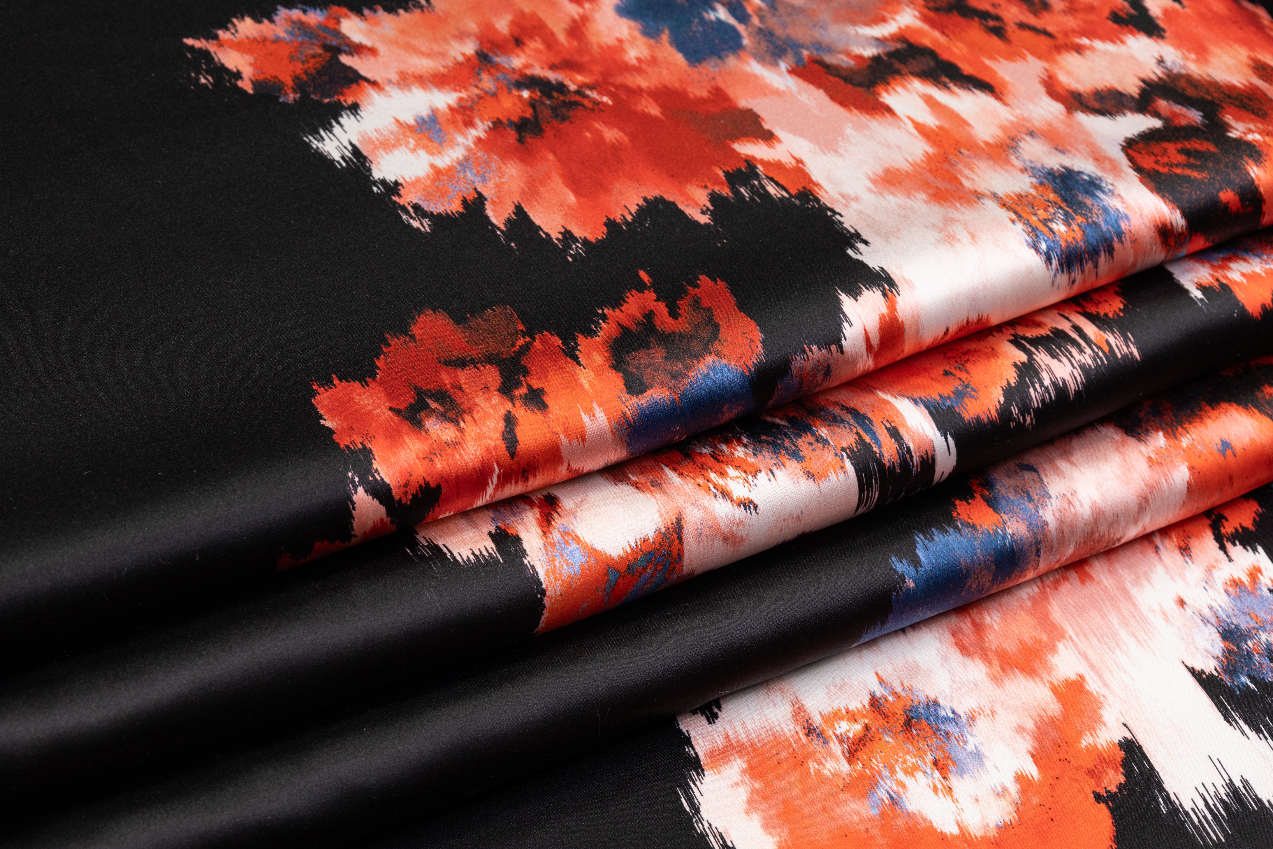 Floral Italian Silk Charmeuse - Black / Red / Blue