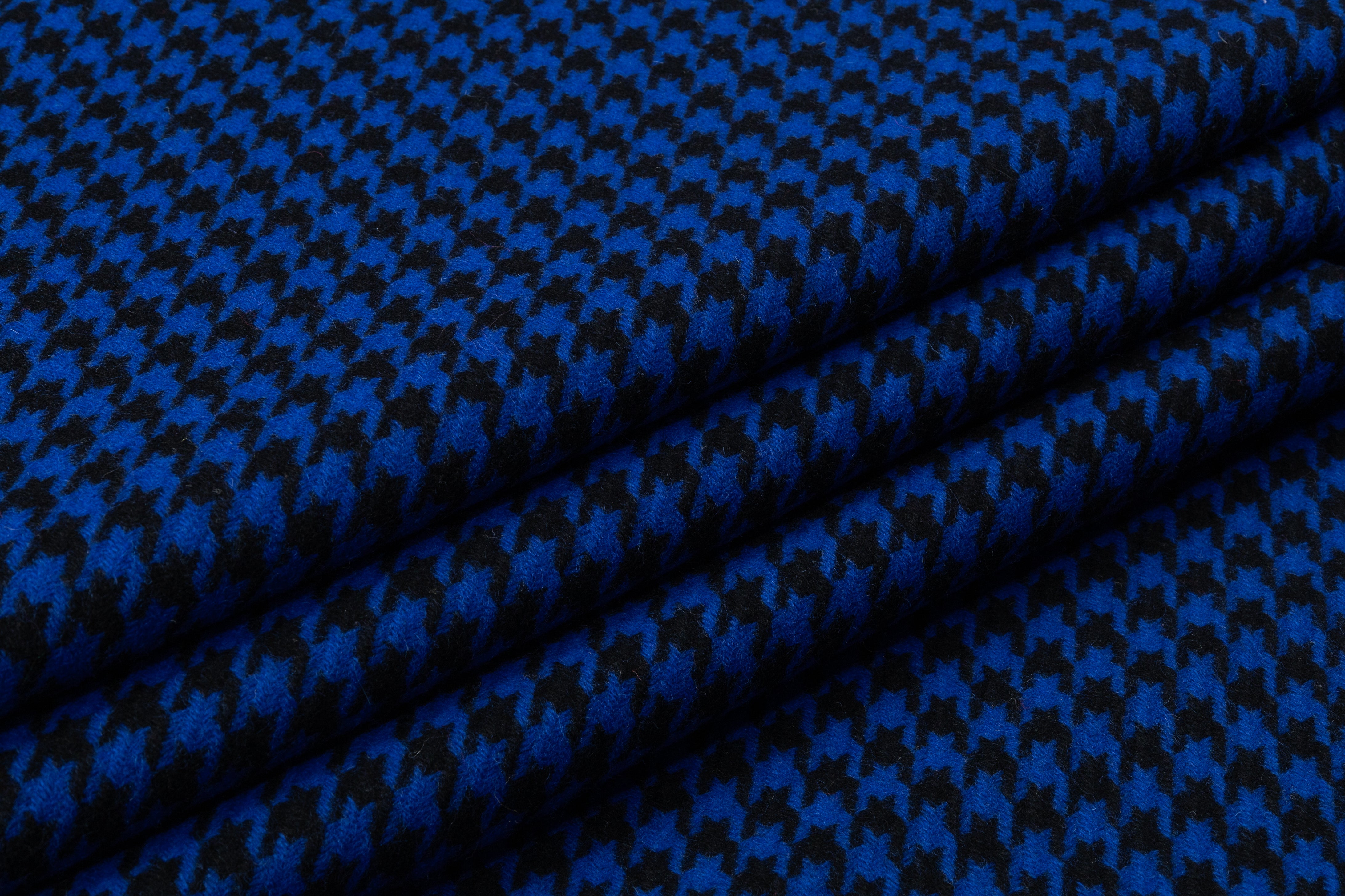 Houndstooth Italian Wool Coating - Blue / Black