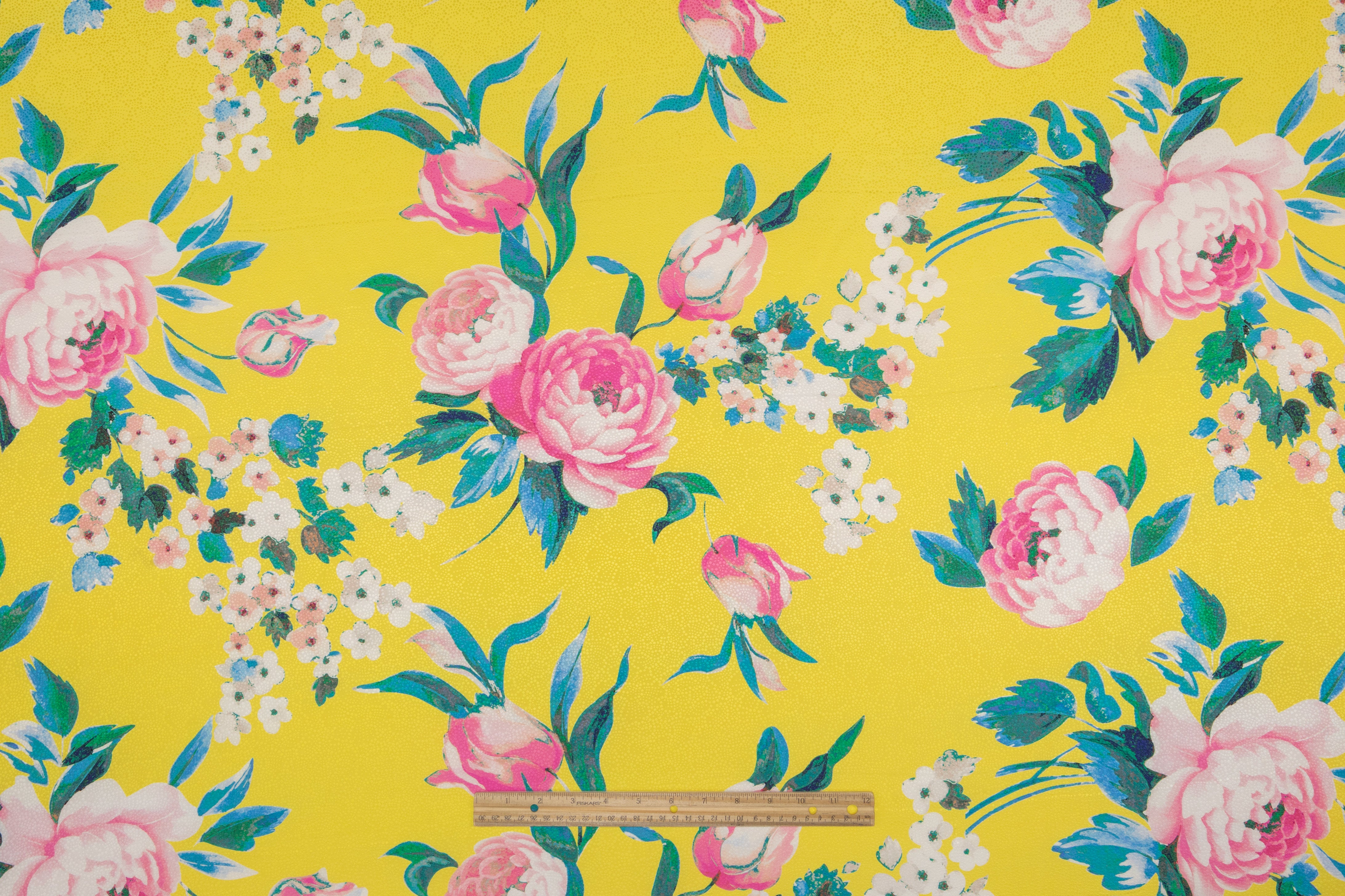 Floral Printed Italian Silk Jacquard - Yellow