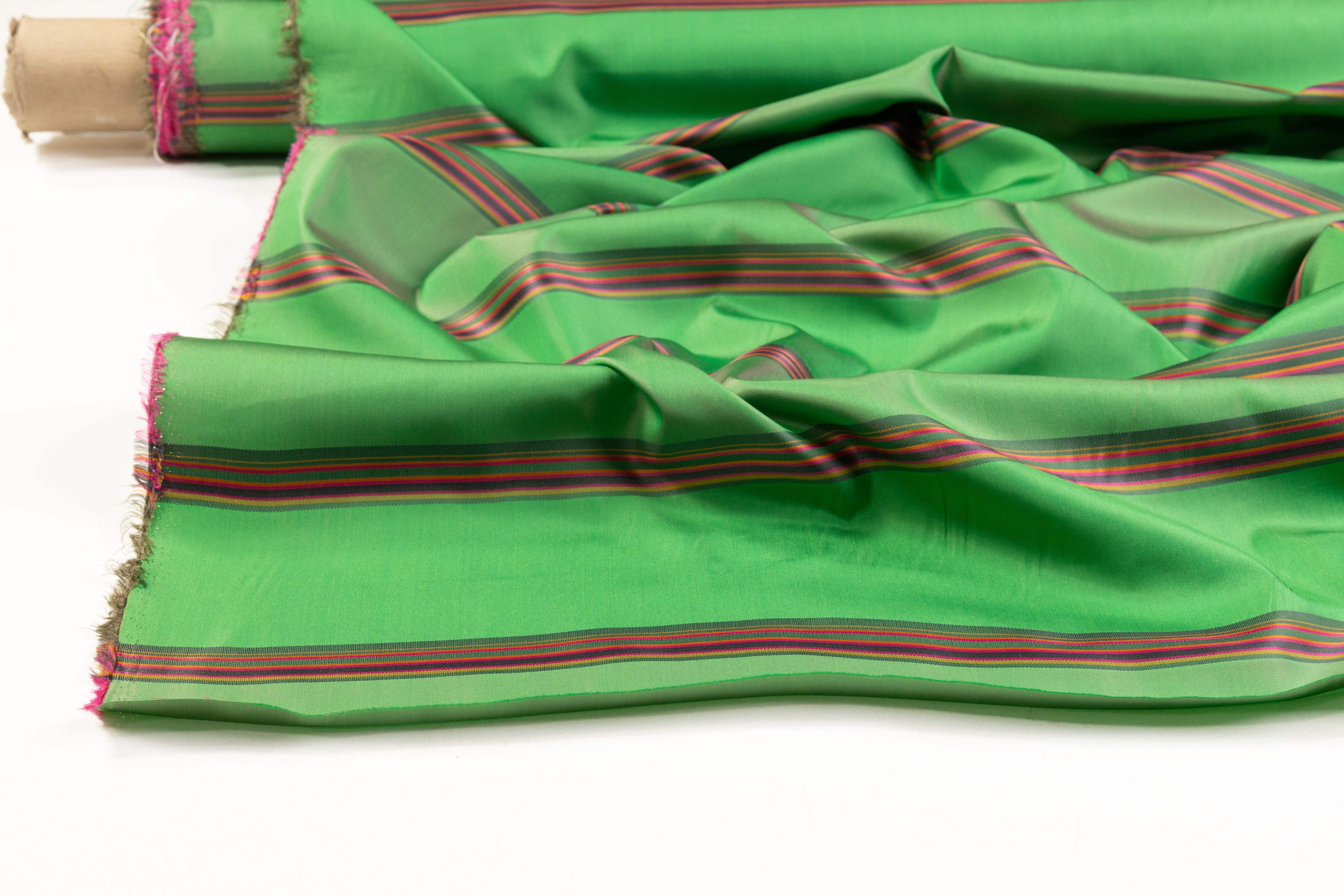 Iridescent Striped Italian Silk Taffeta - Green / Magenta / Gold