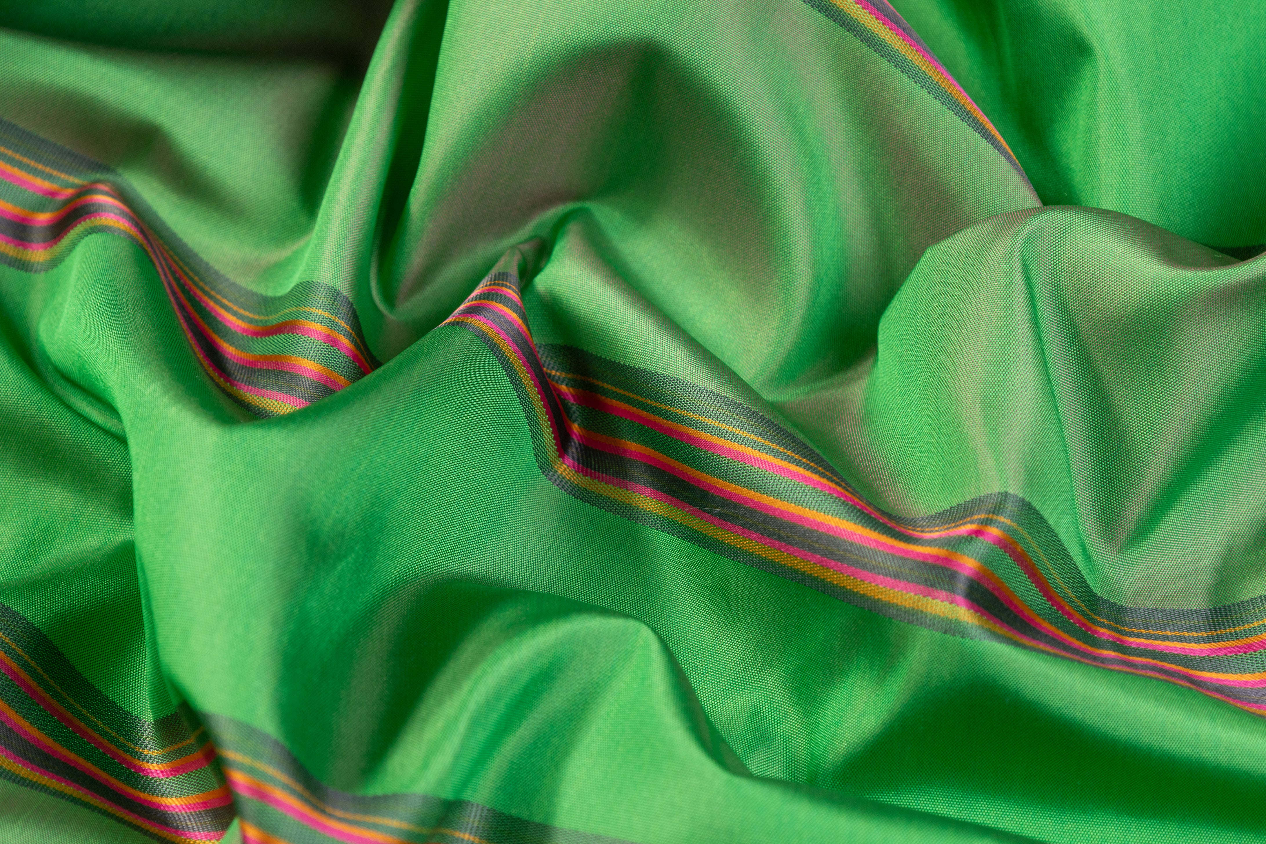 Iridescent Striped Italian Silk Taffeta - Green / Magenta / Gold