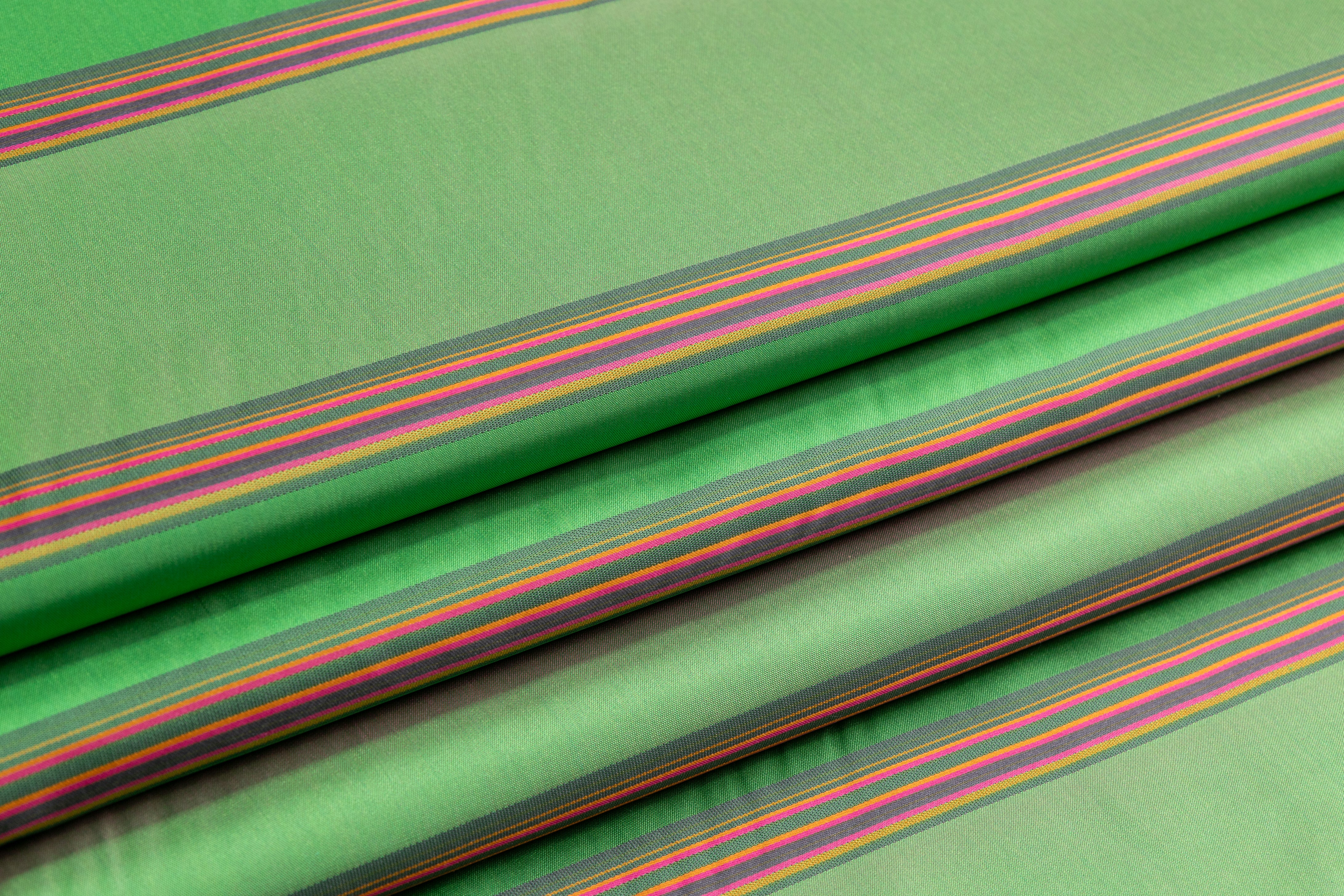 Iridescent Striped Italian Silk Taffeta - Green / Magenta / Gold