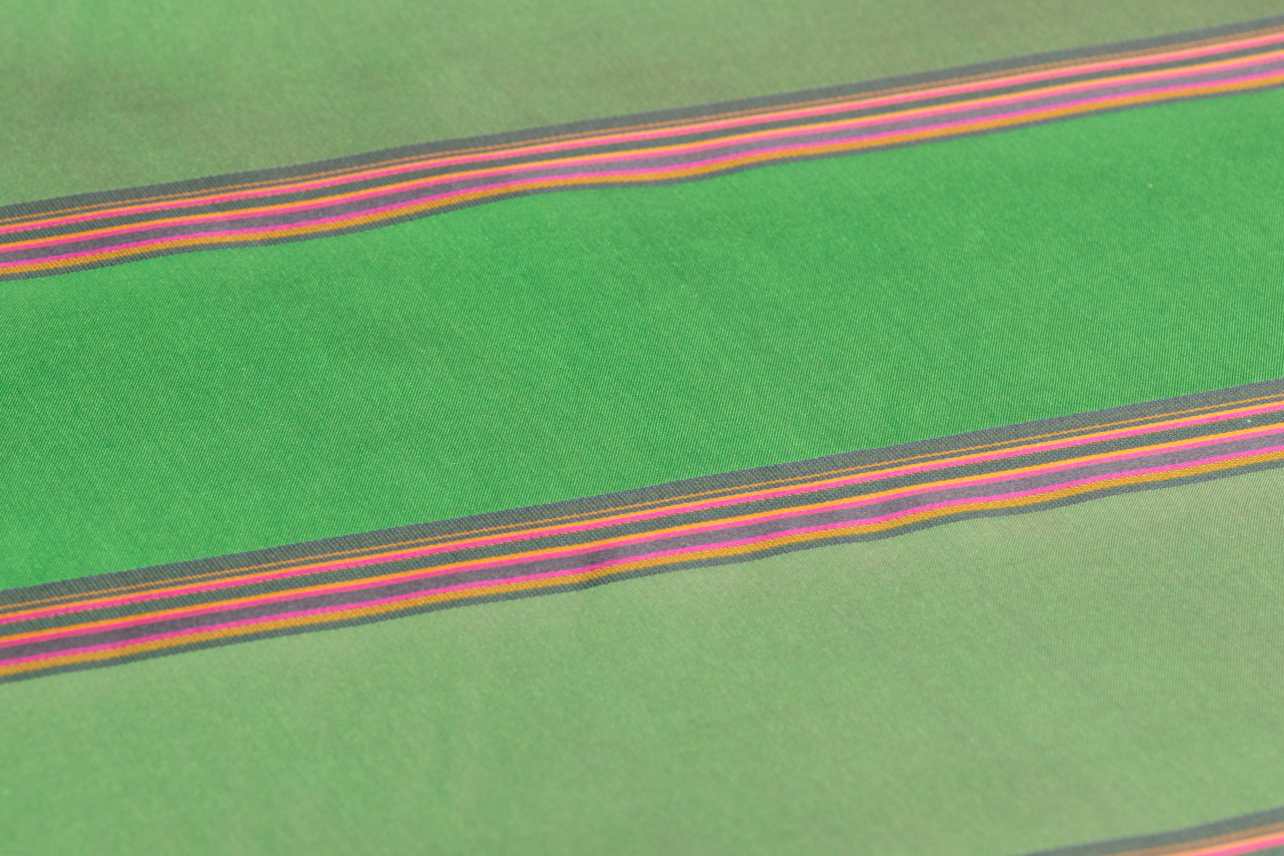 Iridescent Striped Italian Silk Taffeta - Green / Magenta / Gold