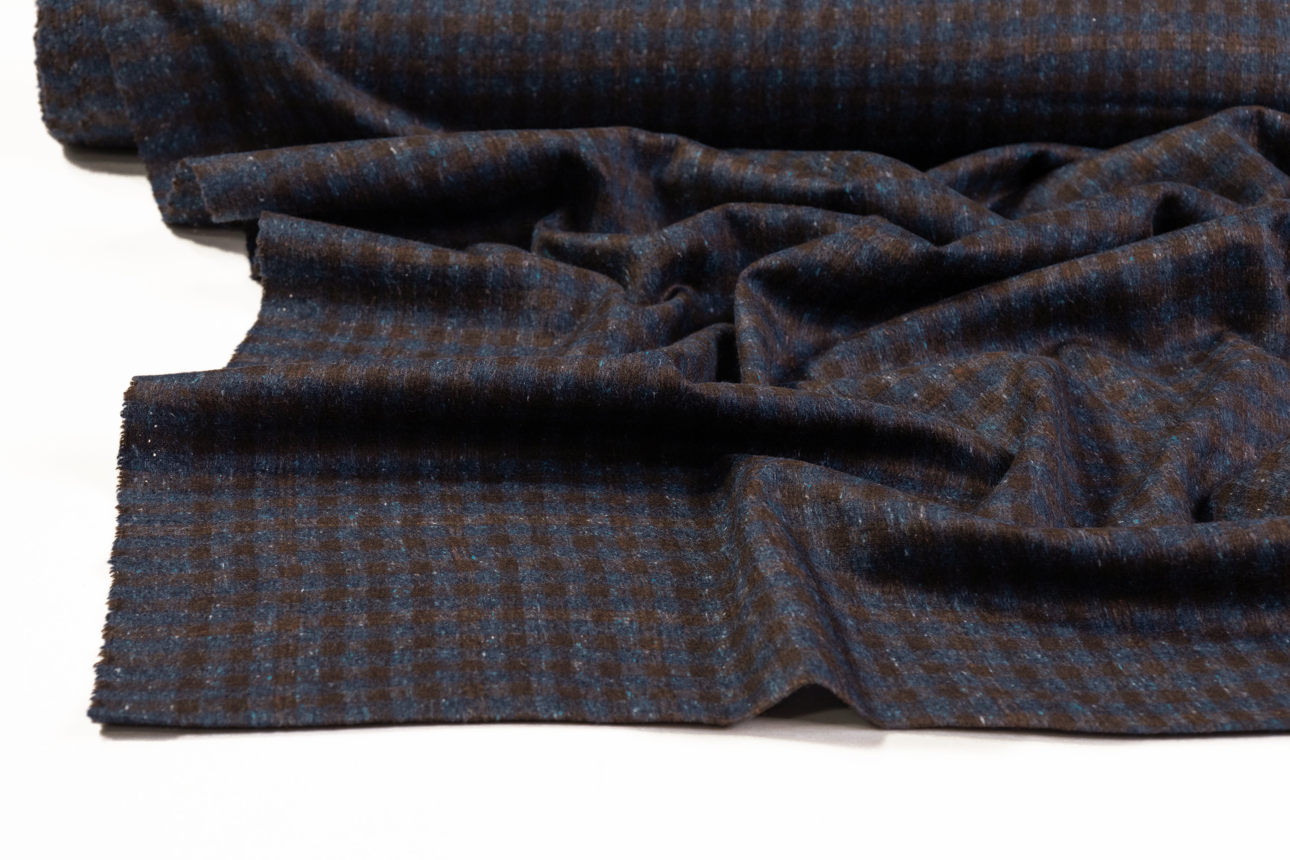 Checked Italian Wool Cashmere Silk - Navy / Brown