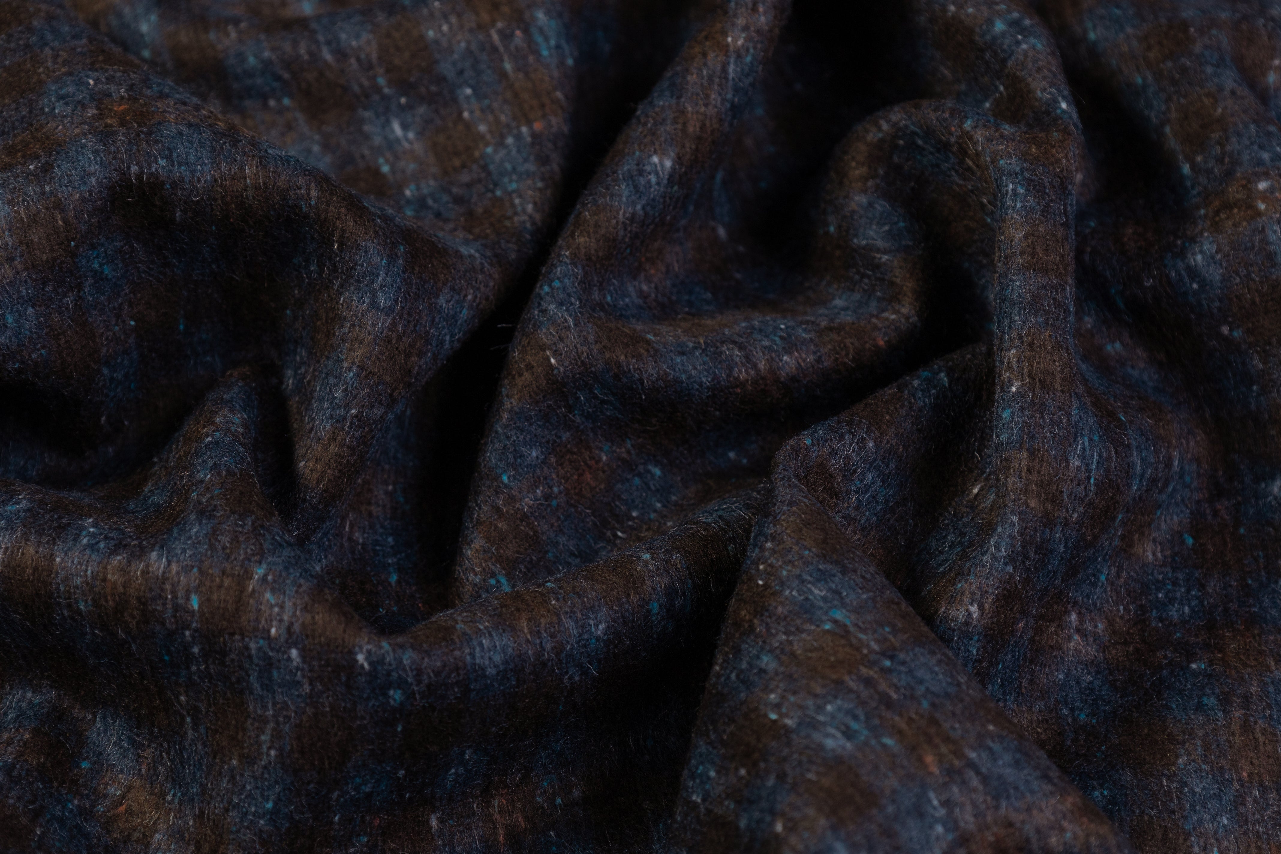 Checked Italian Wool Cashmere Silk - Navy / Brown
