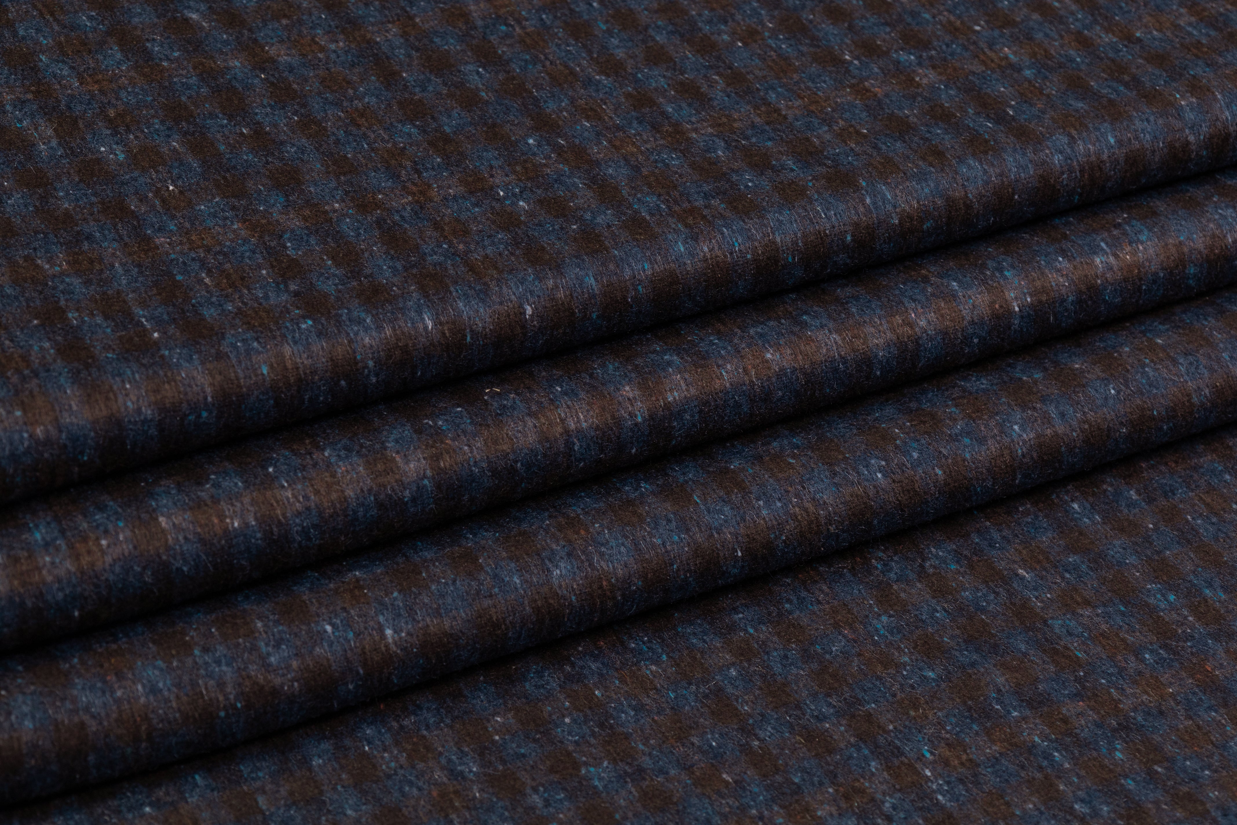 Checked Italian Wool Cashmere Silk - Navy / Brown