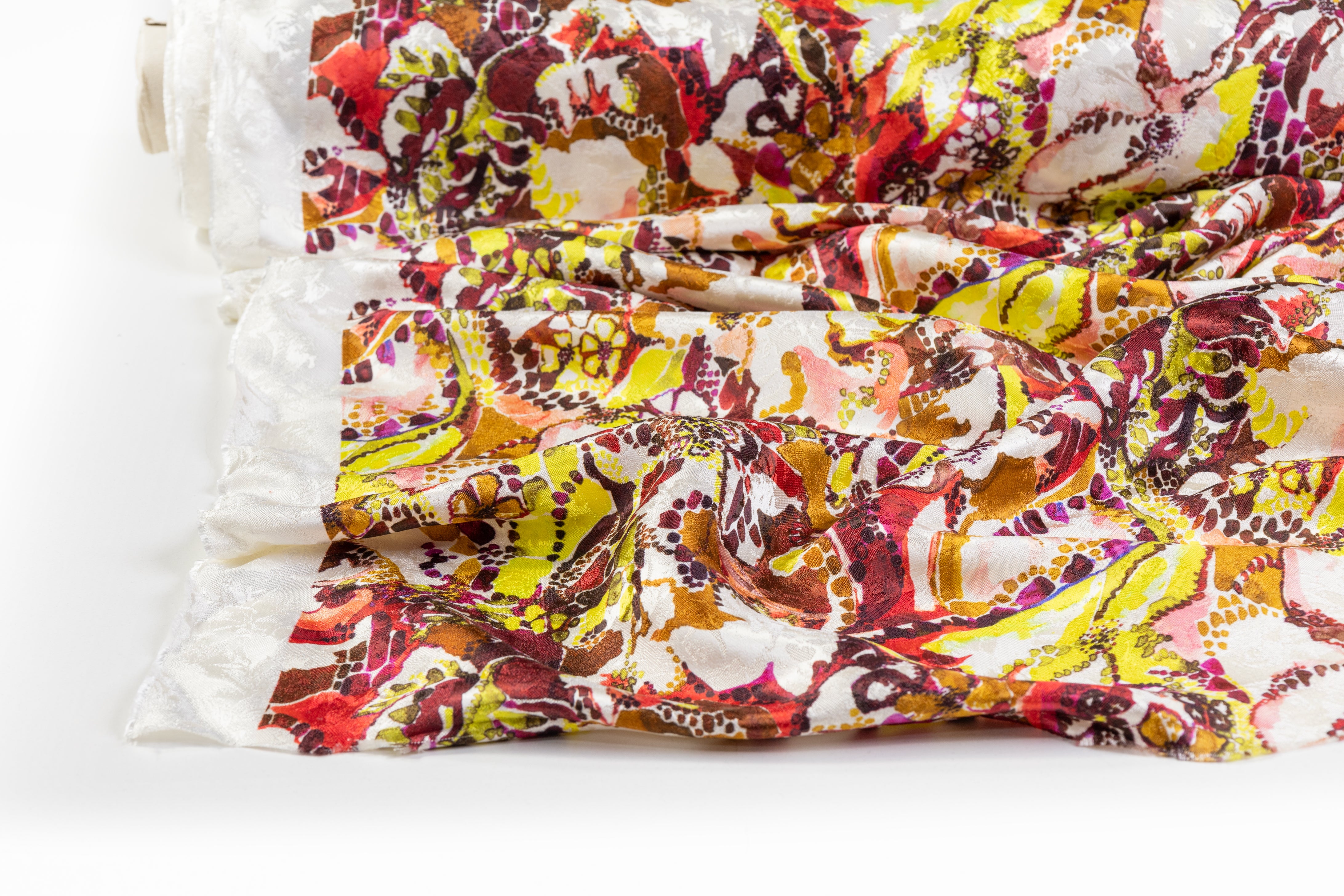 Abstract Printed Italian Silk Jacquard - Brown / Burgundy / Yellow