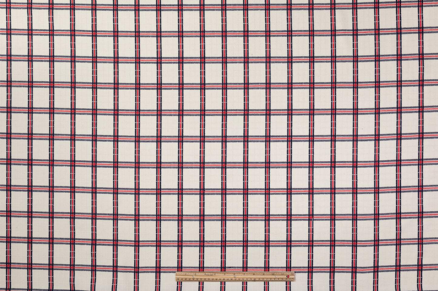 Checked Italian Cotton Wool Suiting - Off White / Red / Navy