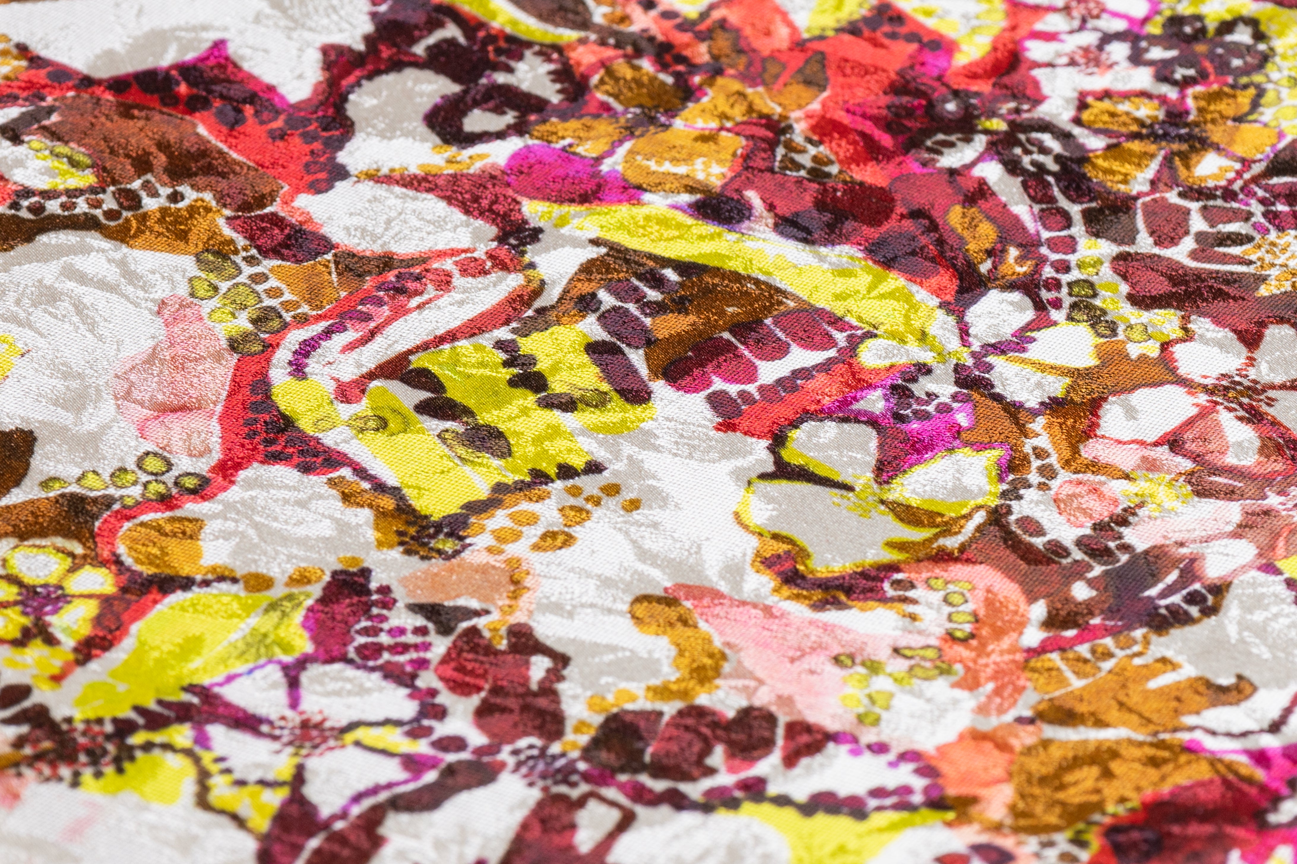 Abstract Printed Italian Silk Jacquard - Brown / Burgundy / Yellow