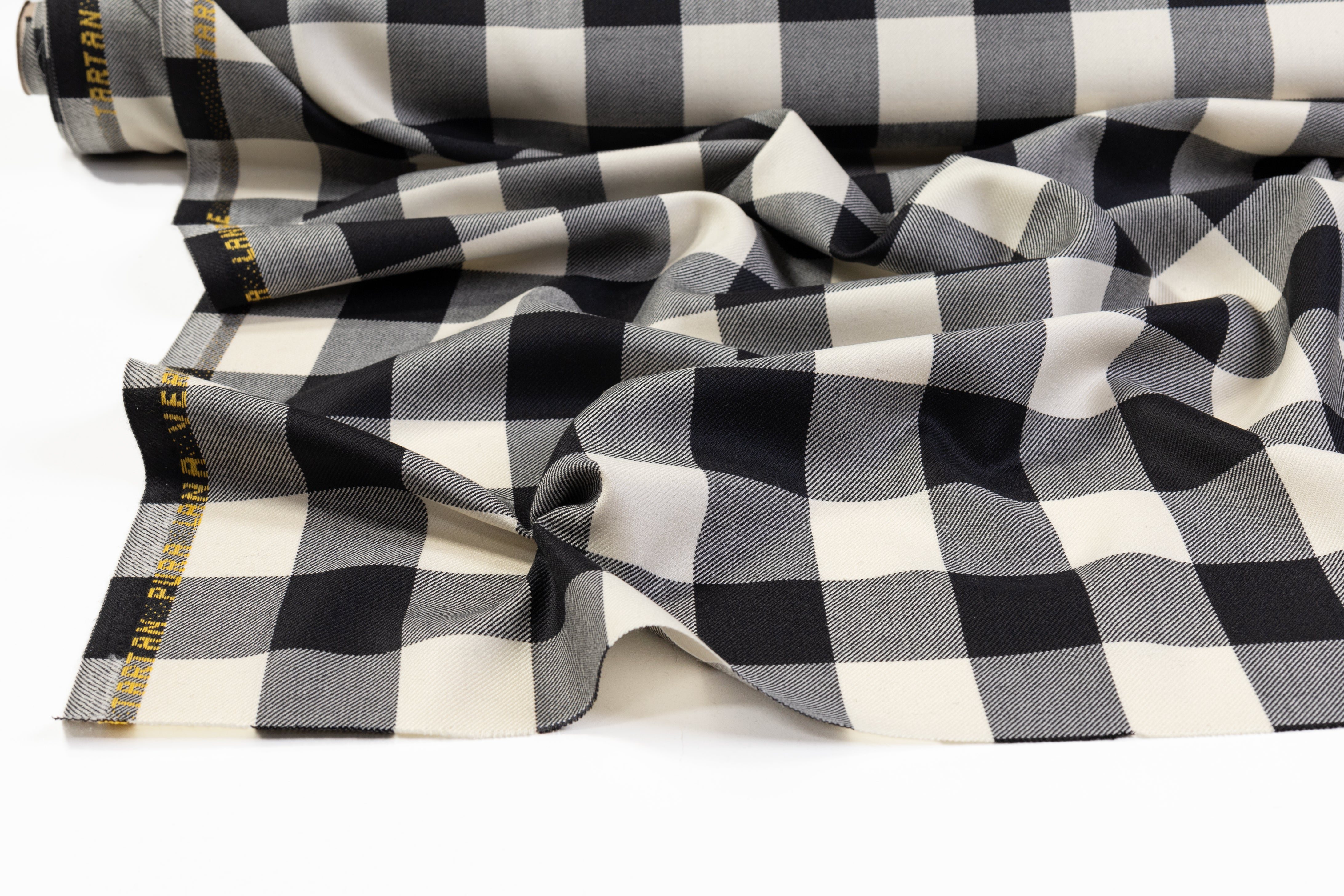 Tartan Italian Wool Suiting - Black / Off White