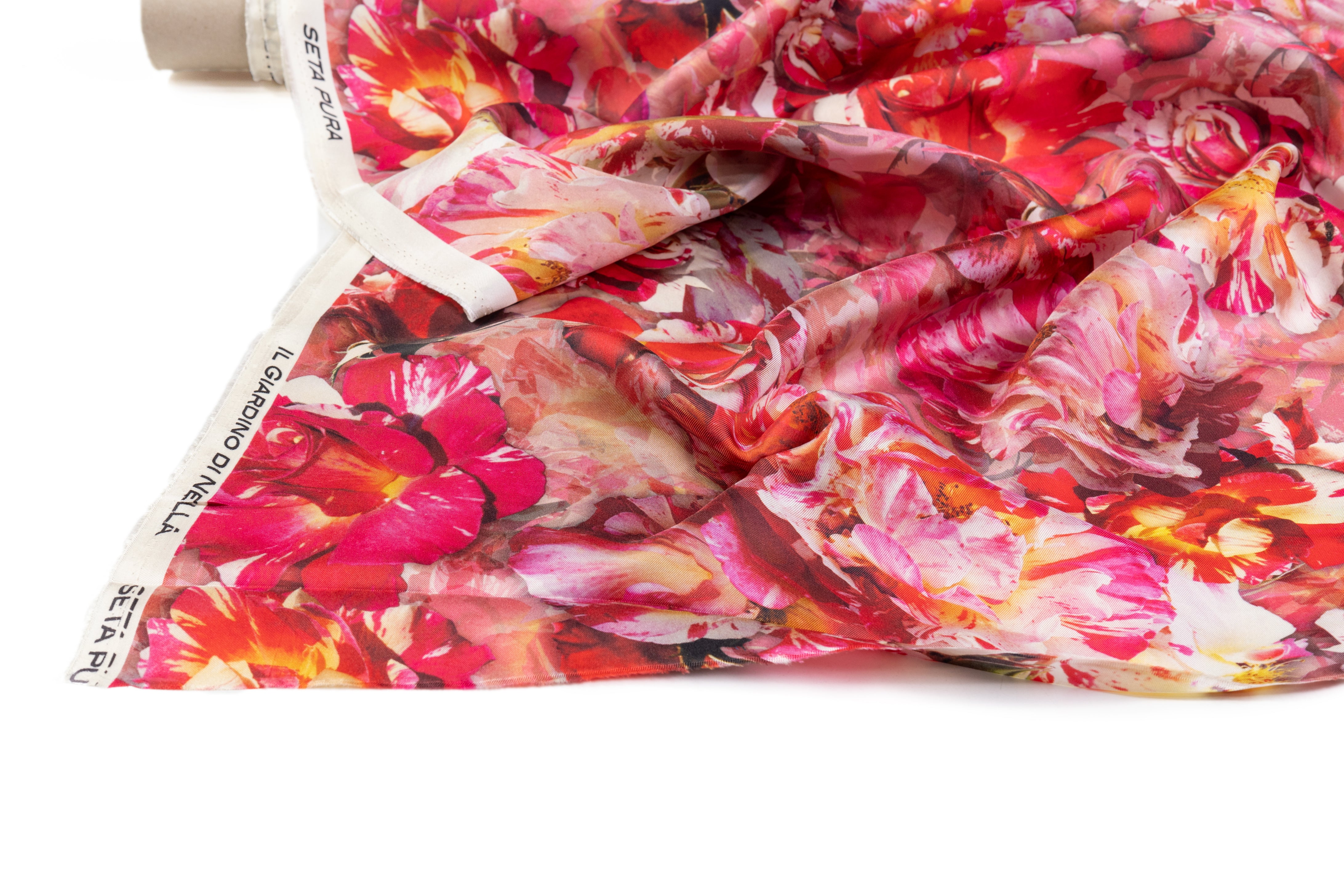 Floral Italian Silk Twill - Magenta