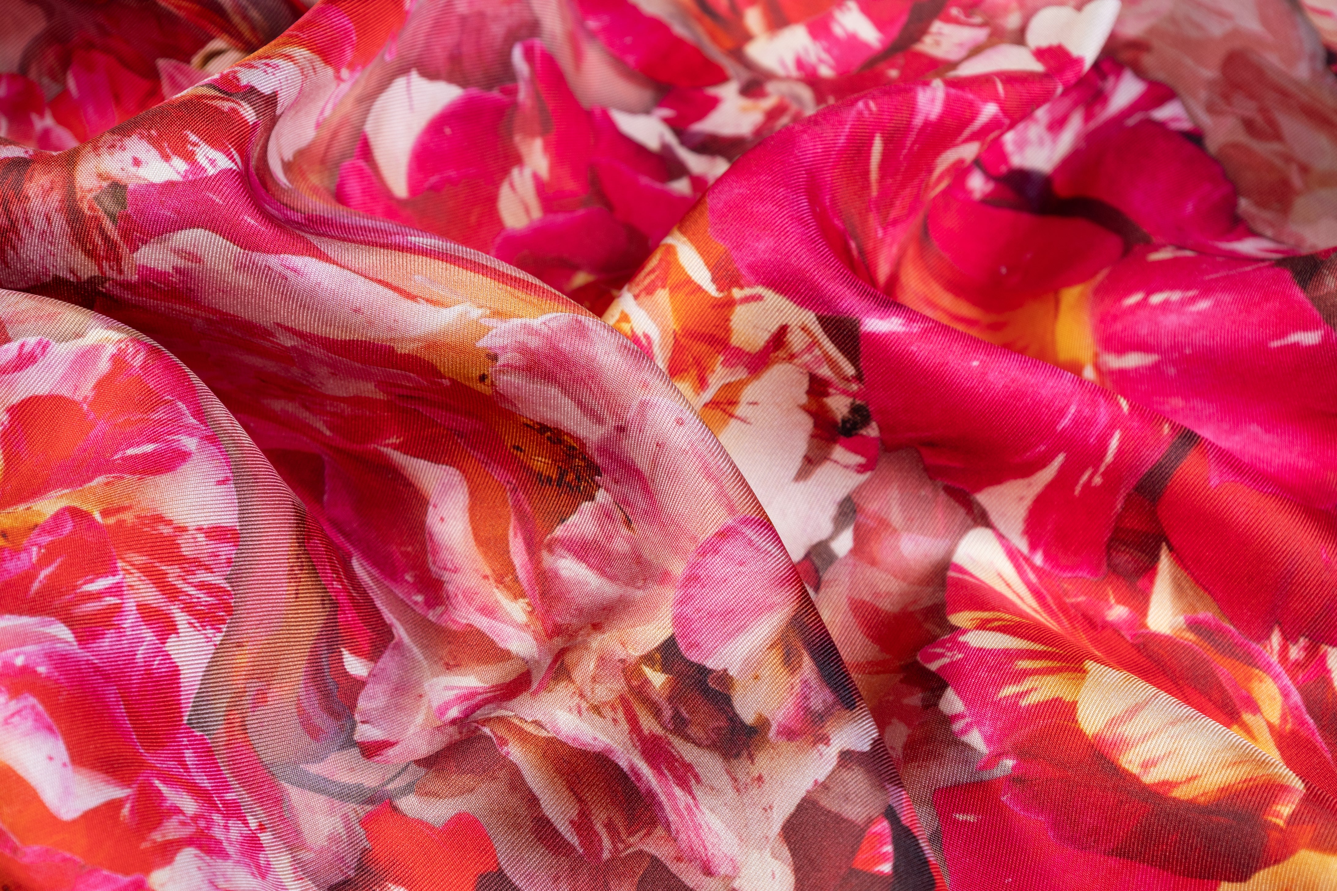 Floral Italian Silk Twill - Magenta
