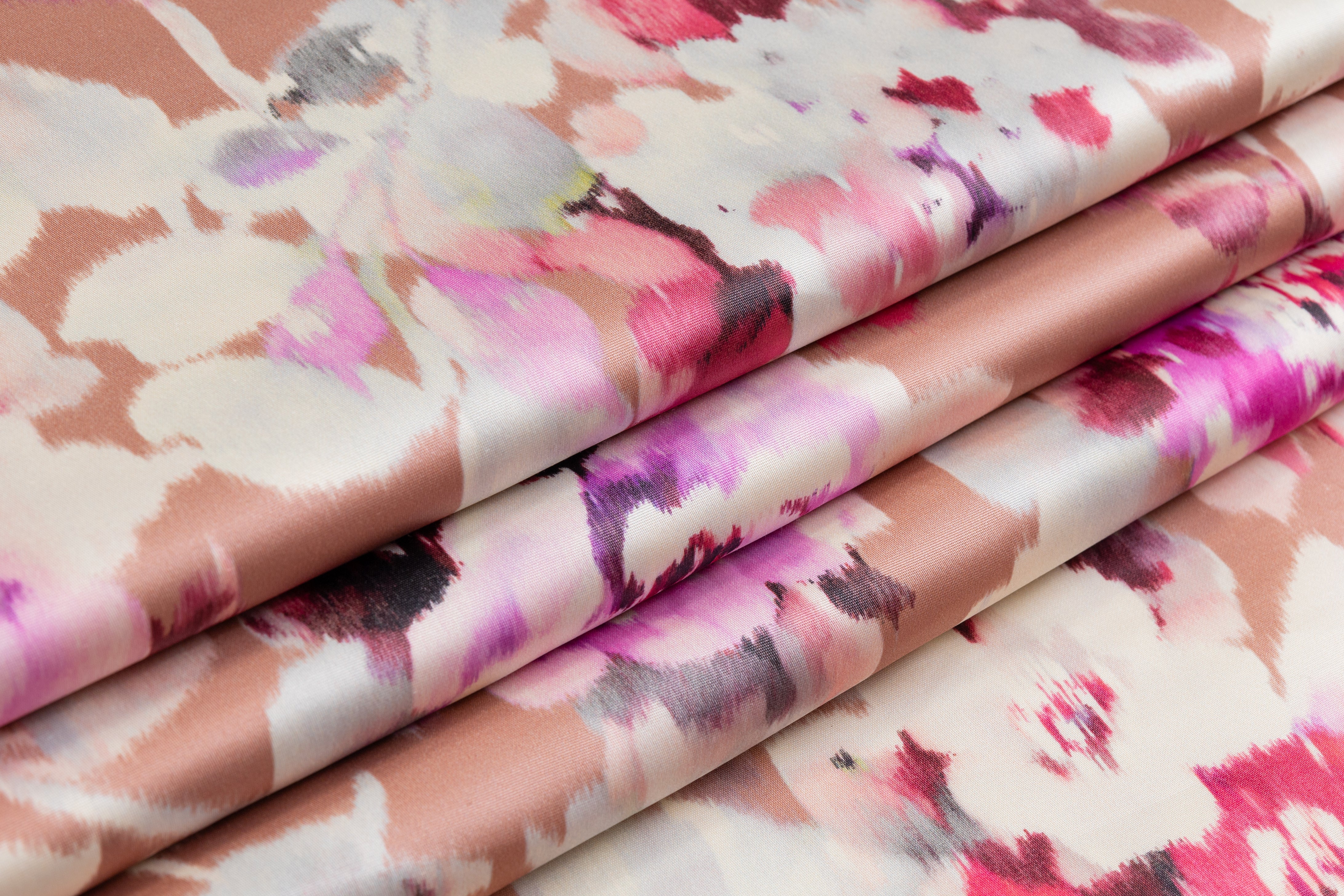 Luigi Verga - Floral Italian Silk Wool Blend Satin - Blush / Violet