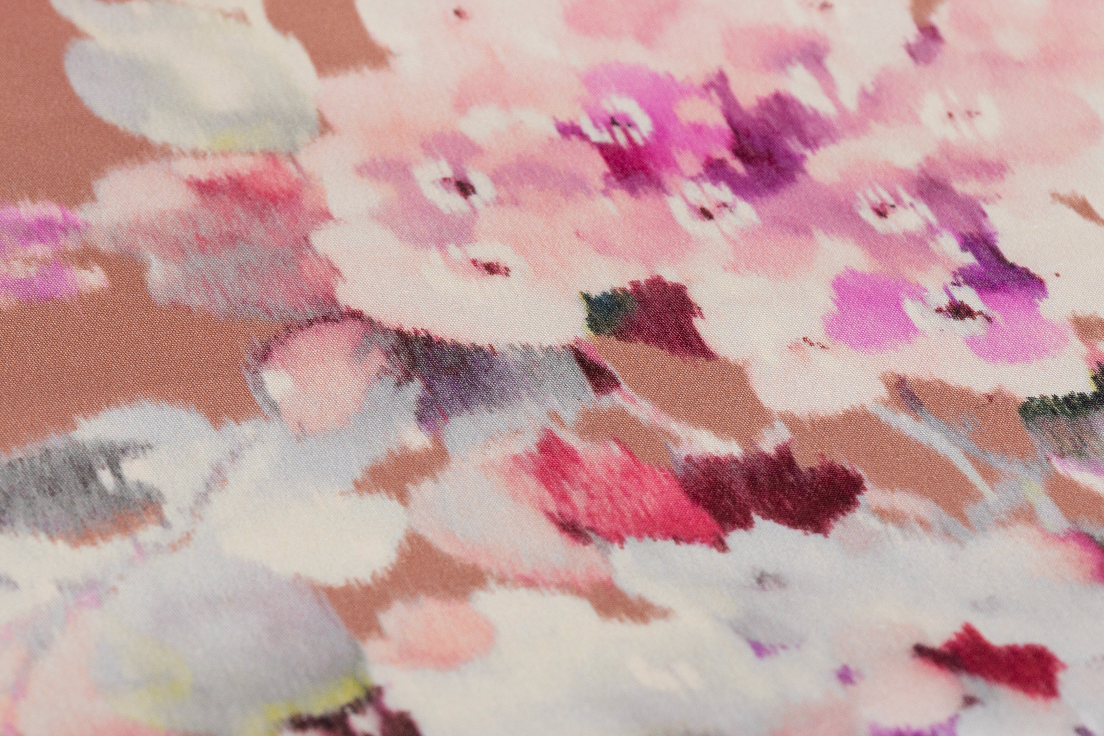 Luigi Verga - Floral Italian Silk Wool Blend Satin - Blush / Violet