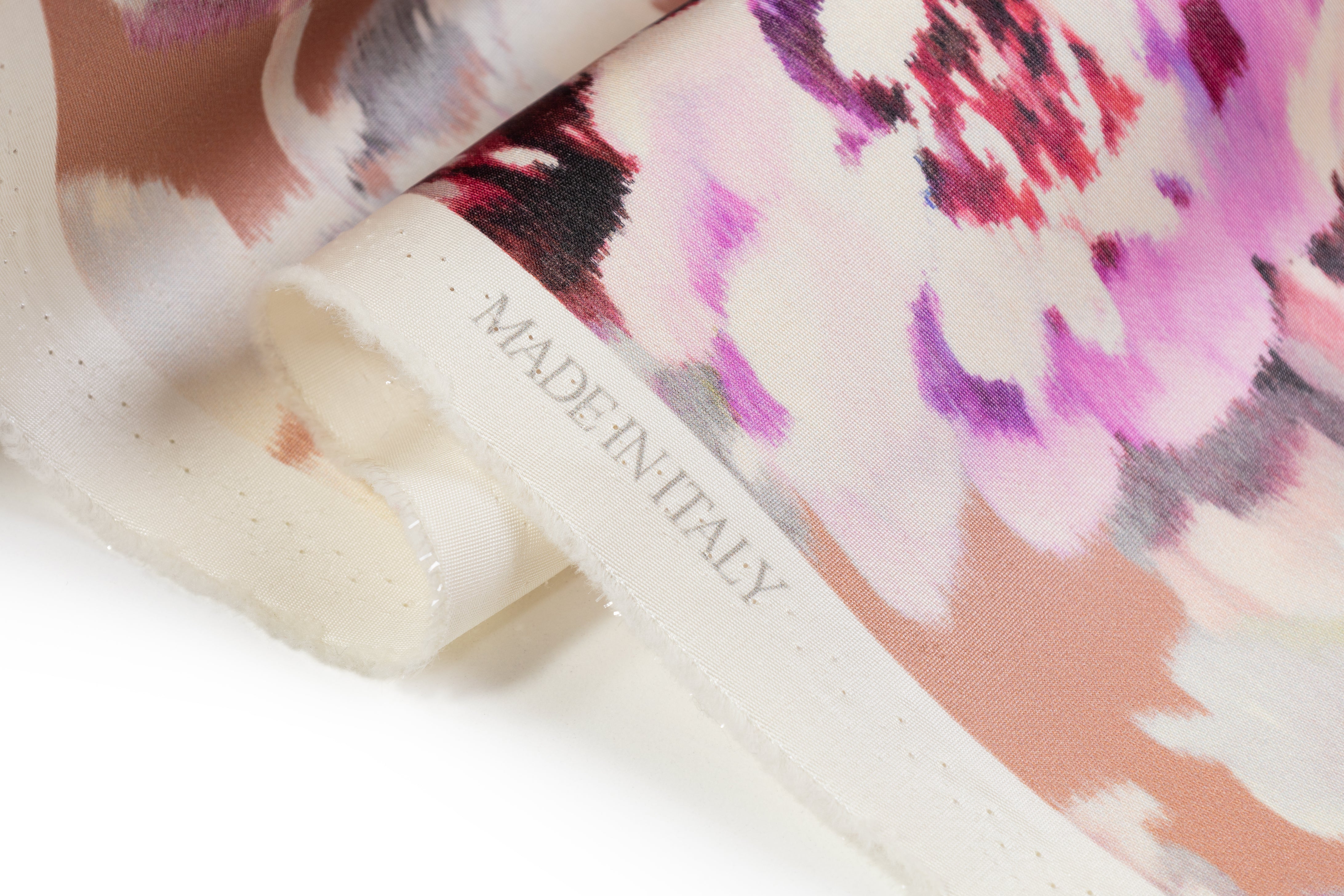 Luigi Verga - Floral Italian Silk Wool Blend Satin - Blush / Violet